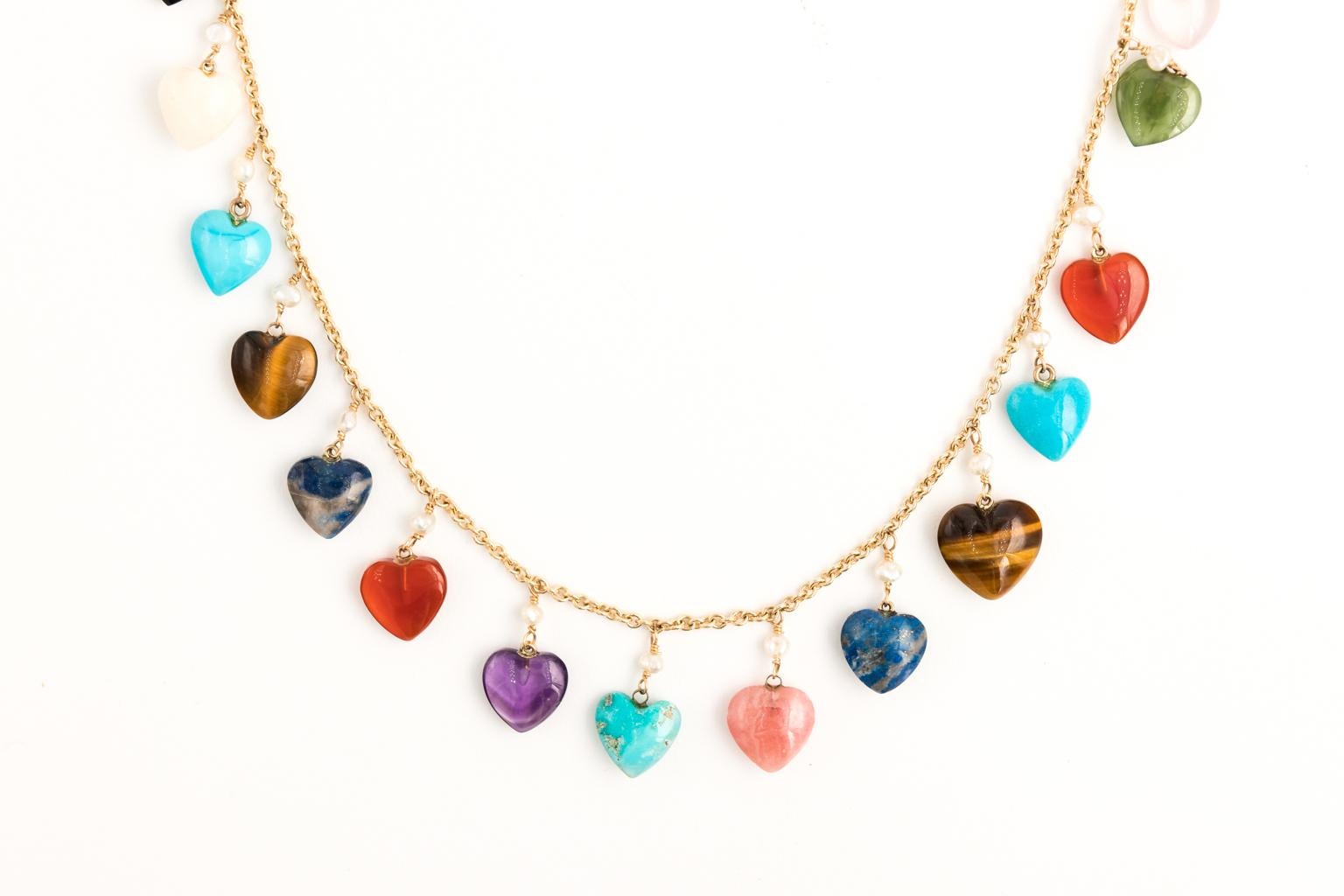 Contemporary Semi-Previous Stone Heart Necklace For Sale