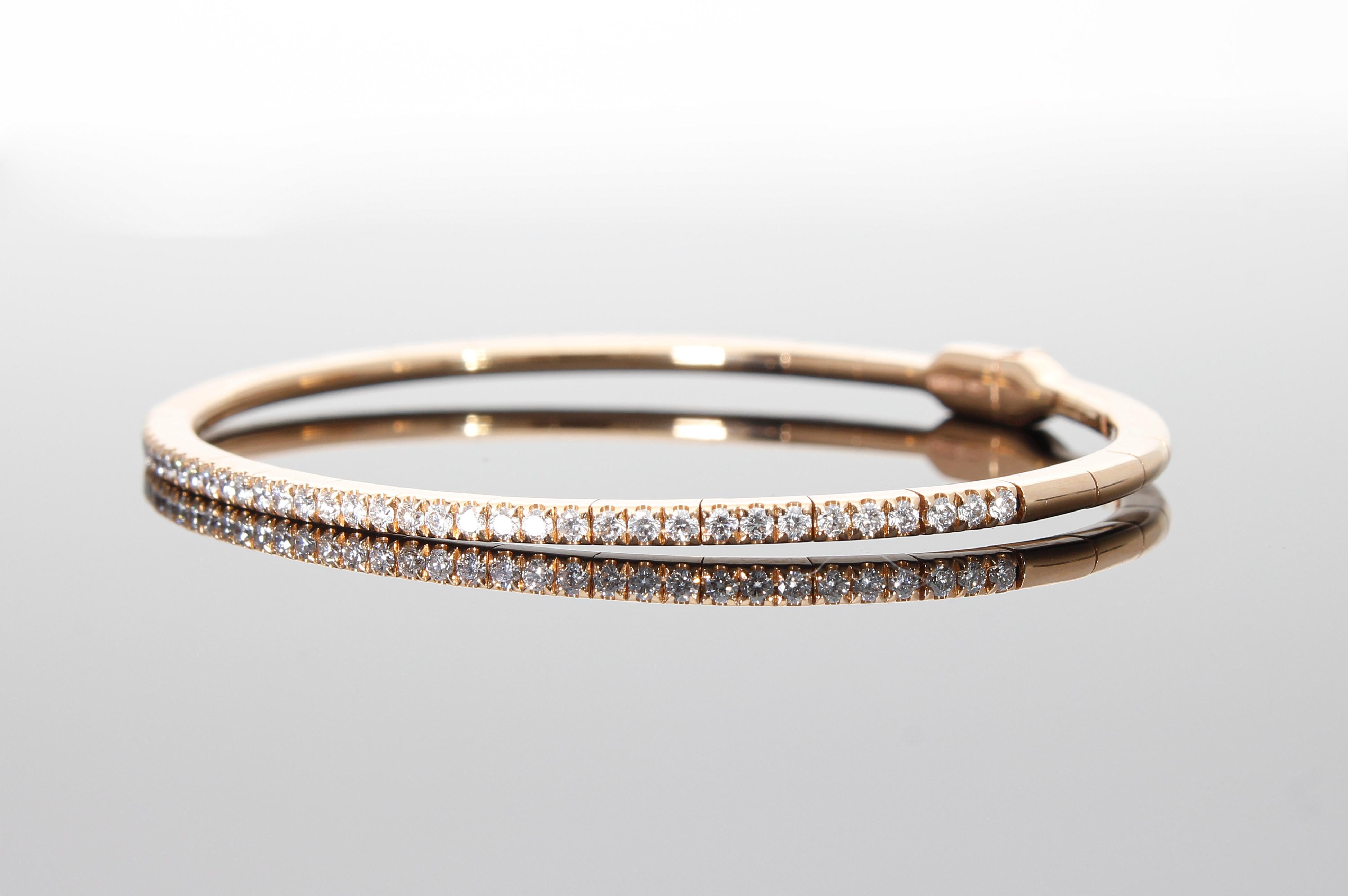 Brilliant Cut Semi-rigid bracelet with a row of 0.75 ct of Diamonds. Gold 18 Kt. Made in Italy For Sale