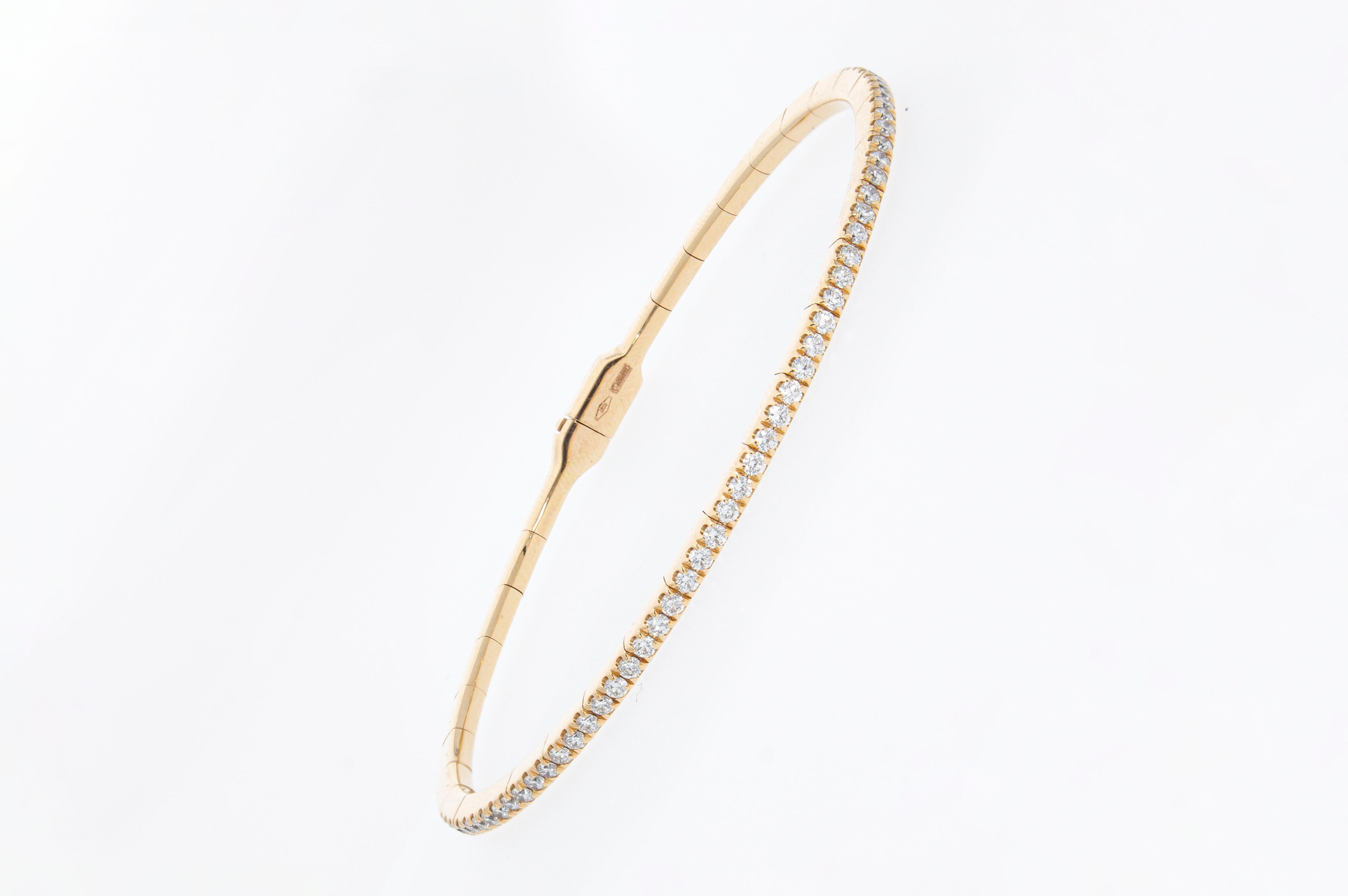 Women's Semi-rigid bracelet with a row of 0.75 ct of Diamonds. Gold 18 Kt. Made in Italy For Sale