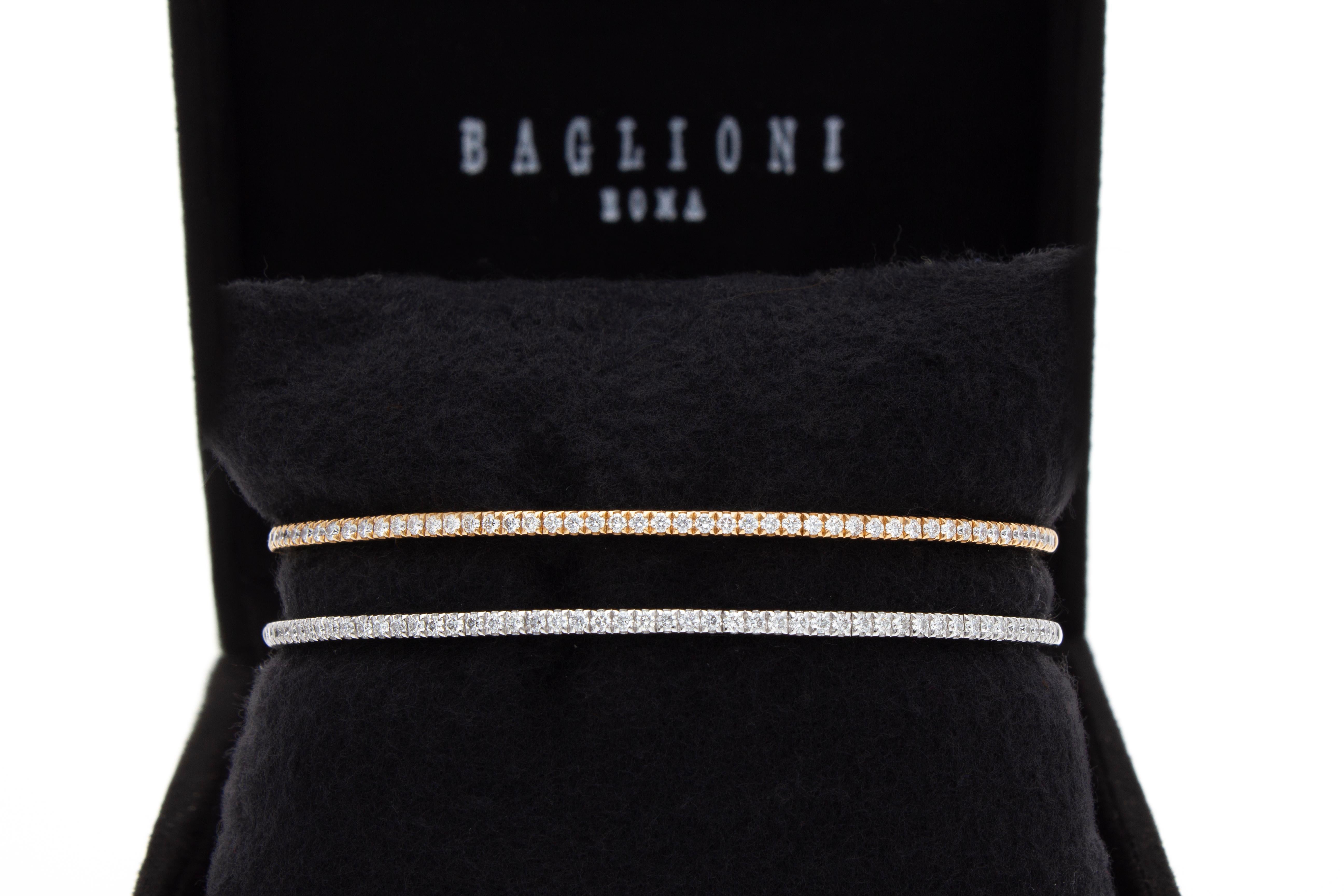 Semi-rigid bracelet with a row of 0.75 ct of Diamonds. Gold 18 Kt. Made in Italy For Sale 3