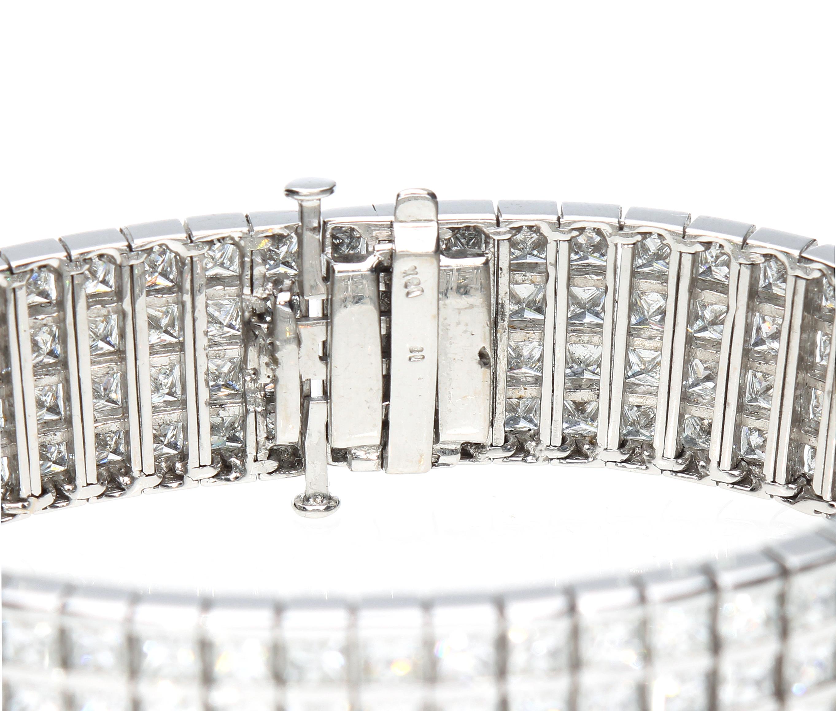 Semi-Rigid Bracelet with Approx. 20.00 Ct of Princess Cut Diamonds, Gold 18 Kt  For Sale 11