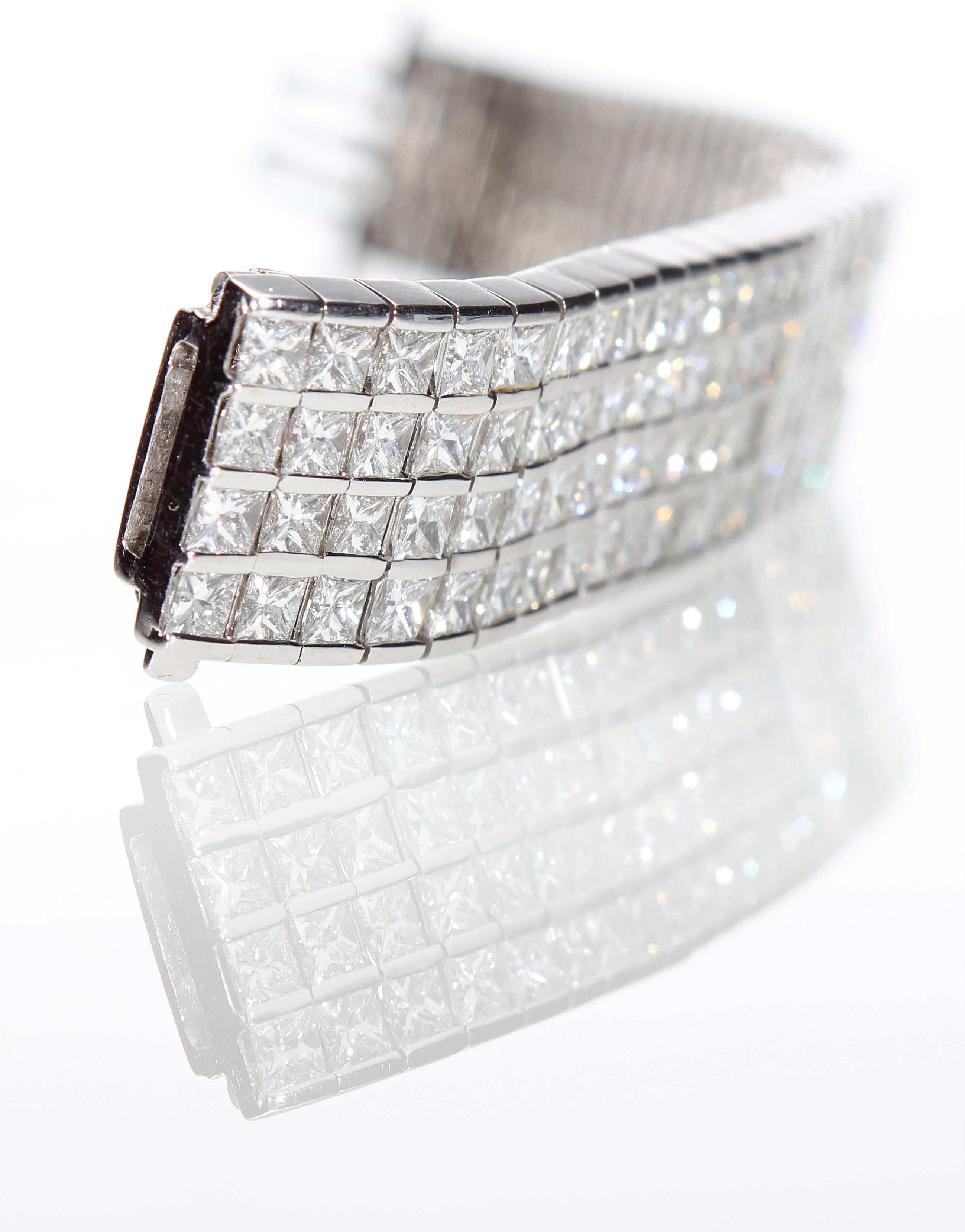 Semi-Rigid Bracelet with Approx. 20.00 Ct of Princess Cut Diamonds, Gold 18 Kt  For Sale 13