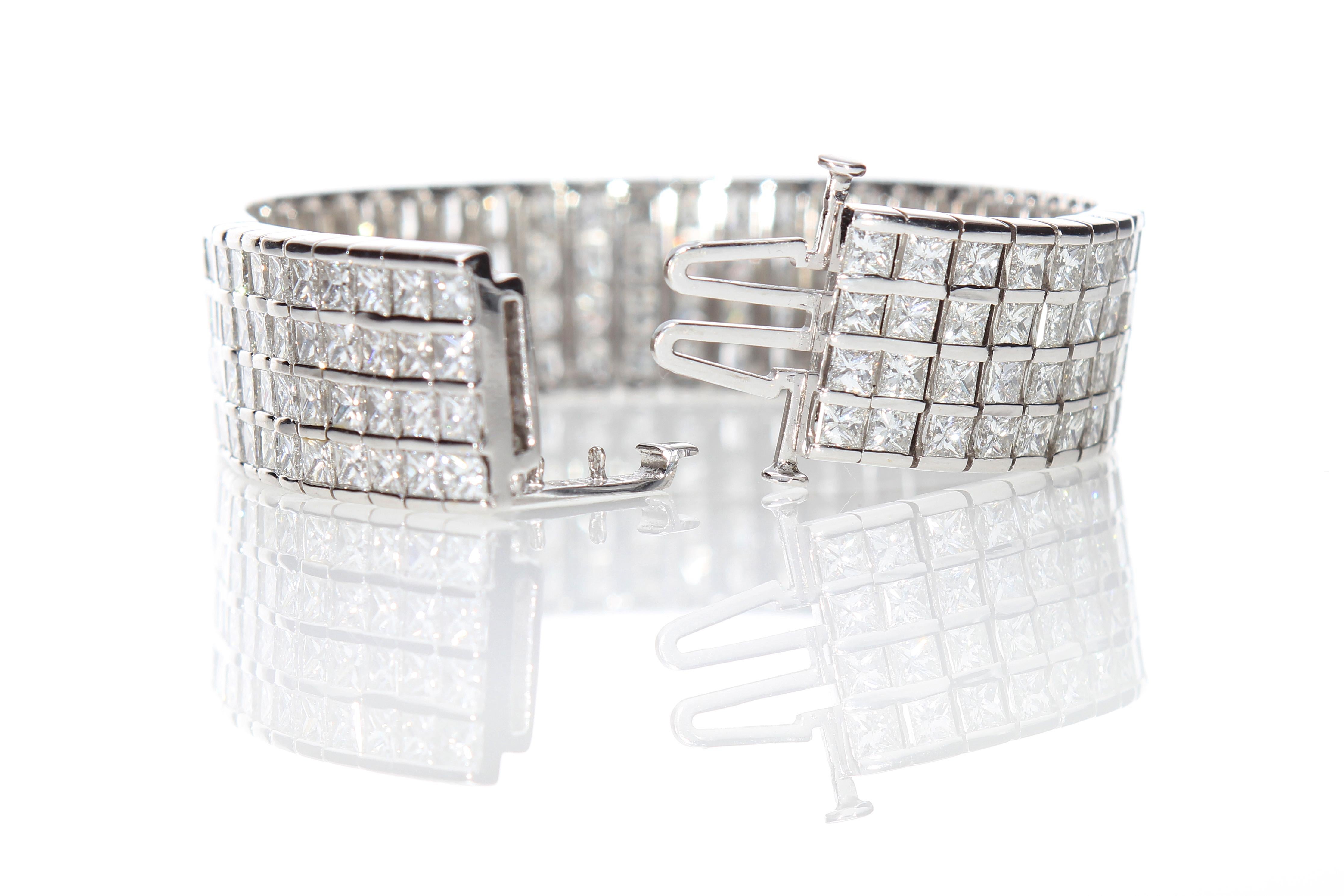 Semi-Rigid Bracelet with Approx. 20.00 Ct of Princess Cut Diamonds, Gold 18 Kt  For Sale 14