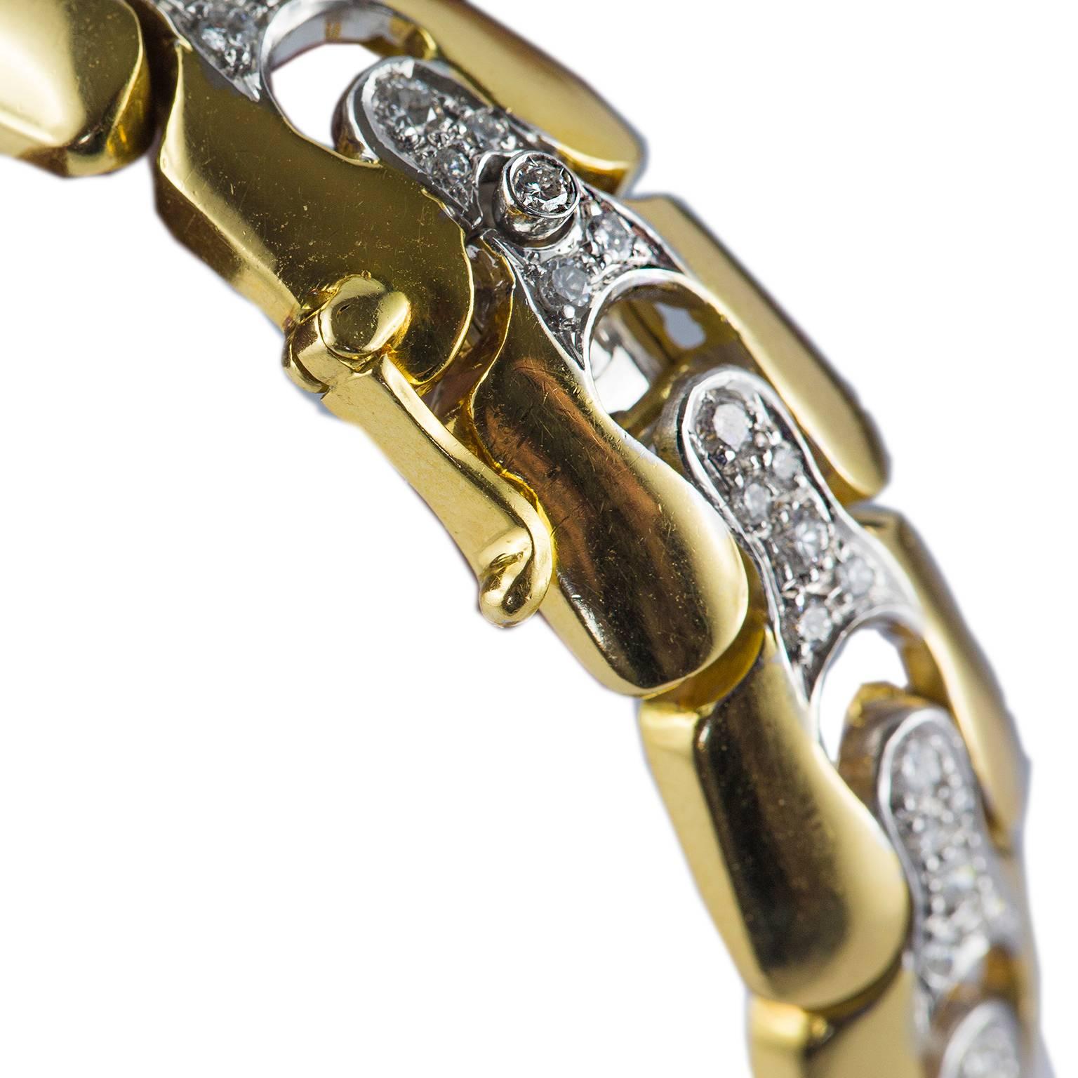 Women's Semi-Rigid Handmade 18 Karat Gold and Diamonds Link Bracelet For Sale