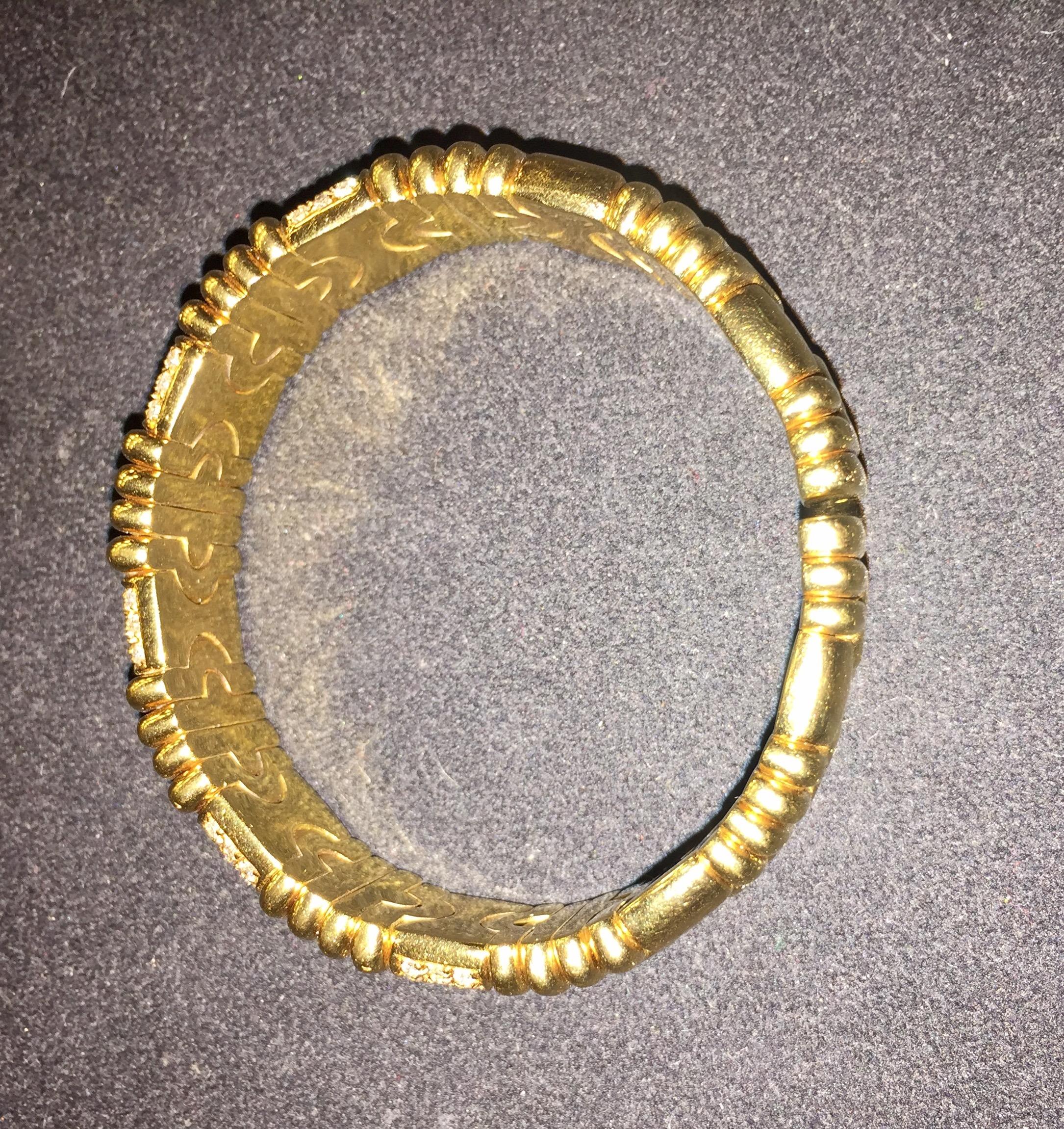 Women's or Men's Semi-Rigid Opening Bracelet Gold 18 Karat Diamond 1.50 Carat