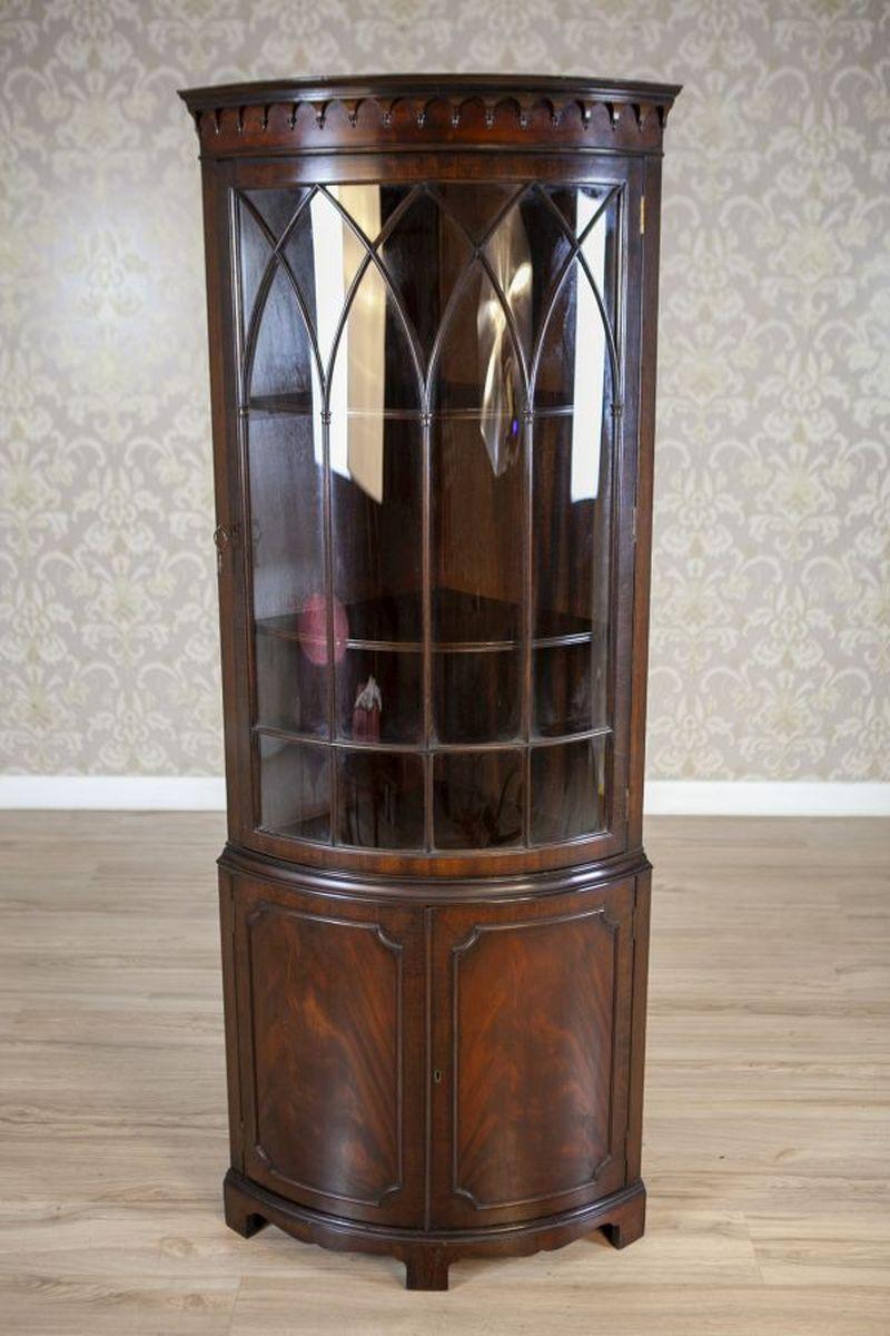 Queen Anne Semi-Round English Corner Display Cabinet From the Late 19th Century