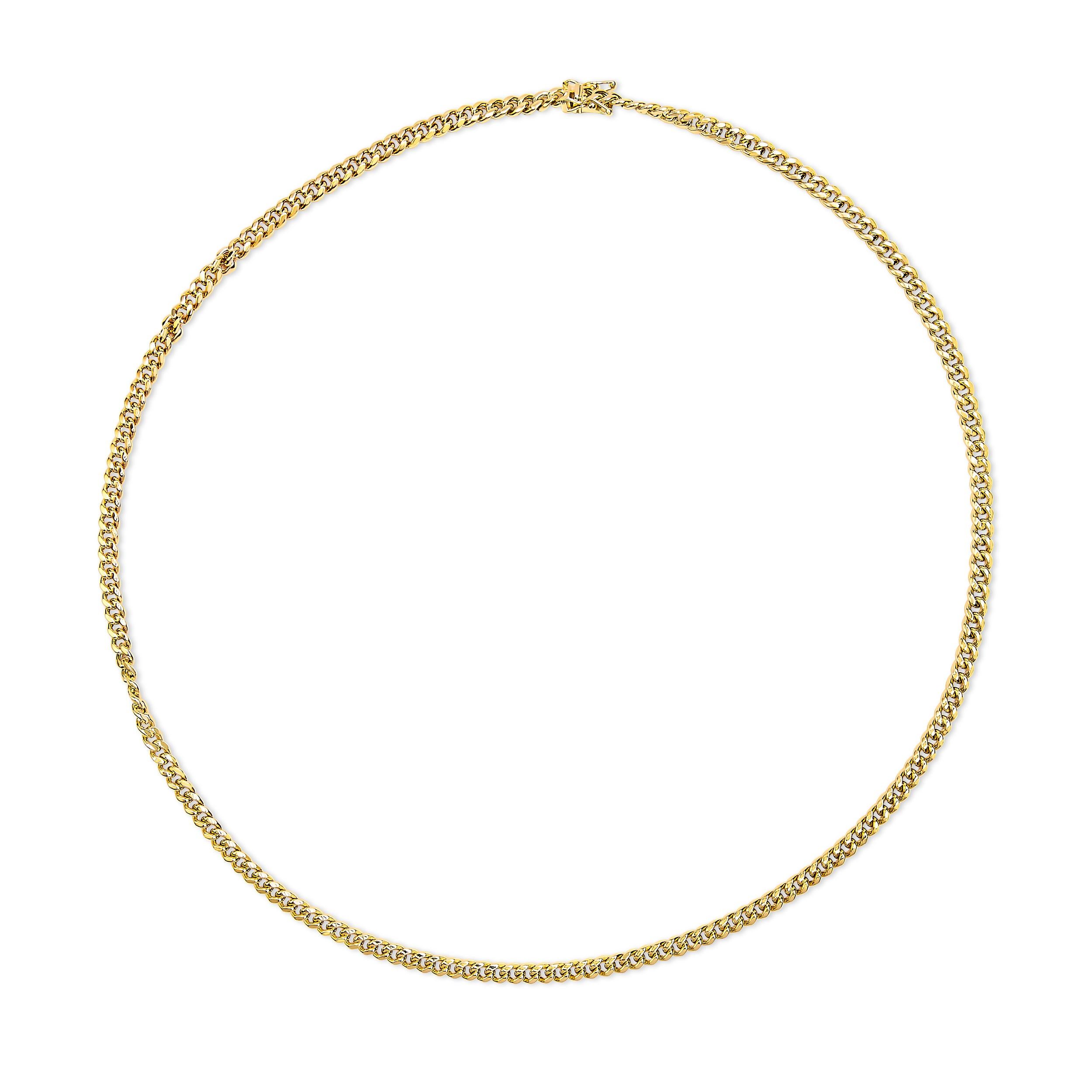 Modern Semi-Solid 14K Yellow Gold 4.5mm Miami Cuban Chain Necklace - 22 Inches For Sale
