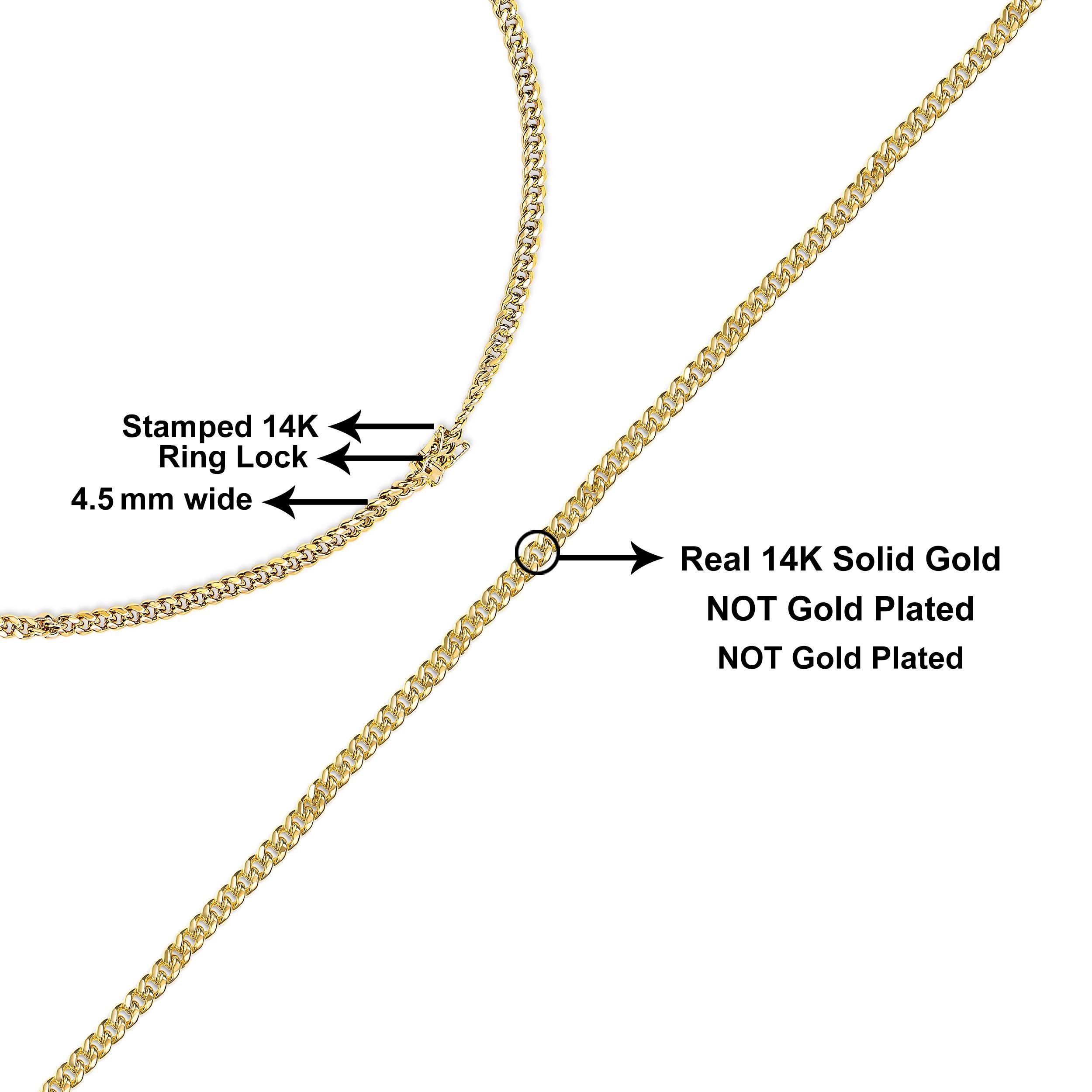 Semi-Solid 14K Yellow Gold 4.5mm Miami Cuban Chain Necklace - 22 Inches In New Condition For Sale In New York, NY