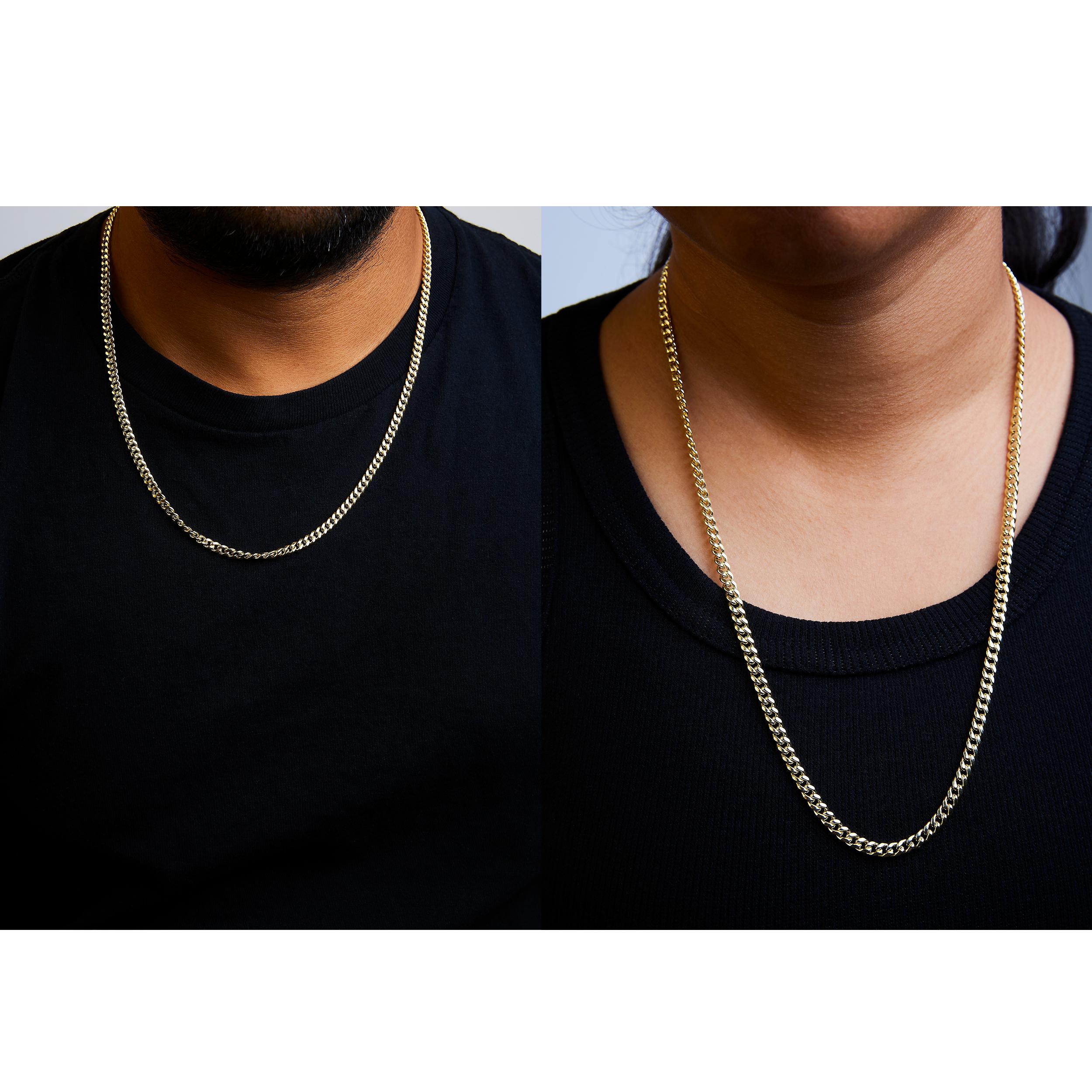 Women's or Men's Semi-Solid 14K Yellow Gold 4.5mm Miami Cuban Chain Necklace - 22 Inches For Sale