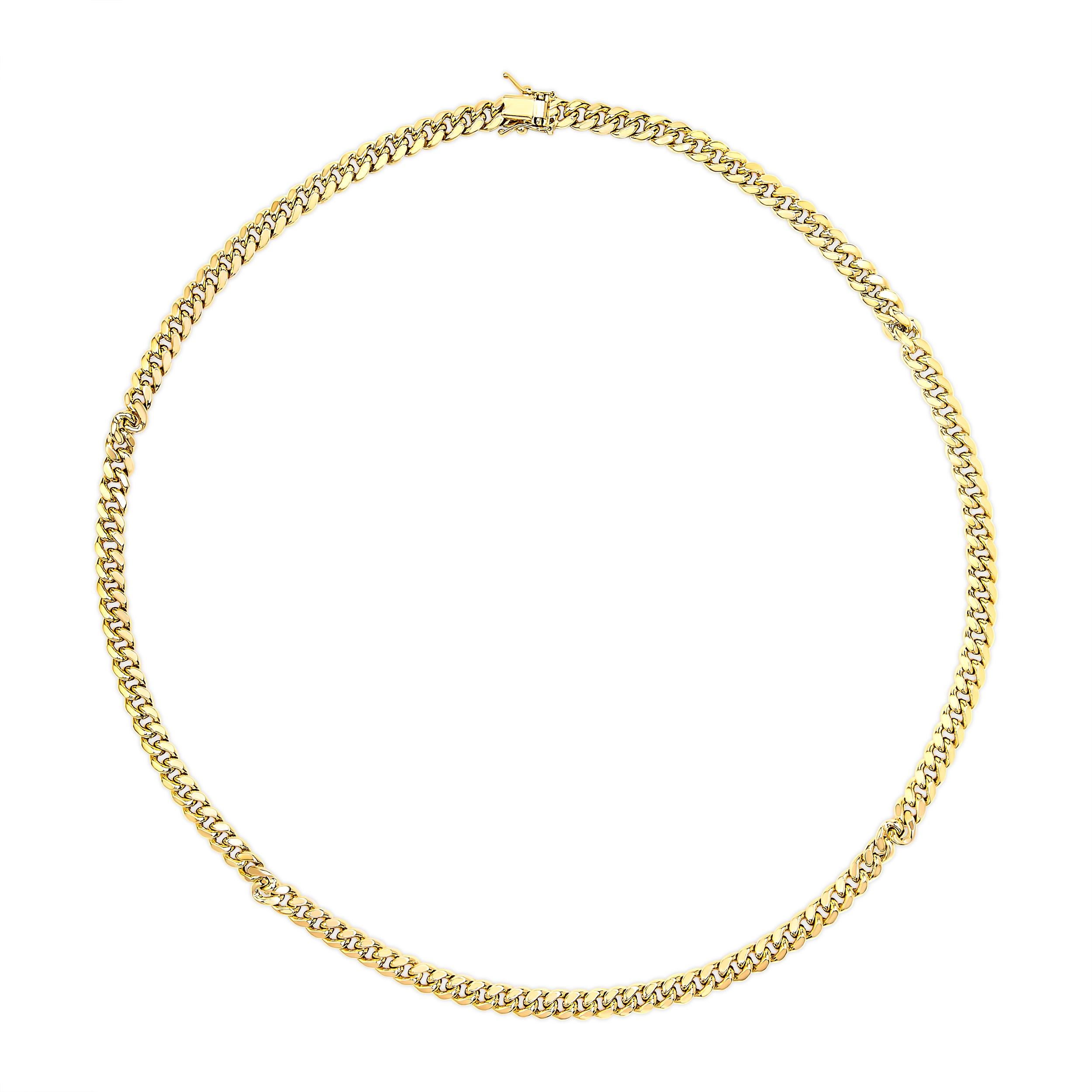 Modern Semi-Solid 14K Yellow Gold 6.1mm Classic Miami Cuban Chain Necklace - 22 Inches For Sale