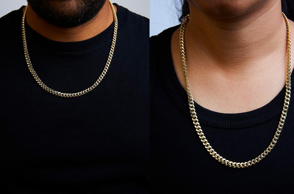 Women's or Men's Semi-Solid 14K Yellow Gold 6.1mm Classic Miami Cuban Chain Necklace - 22 Inches For Sale