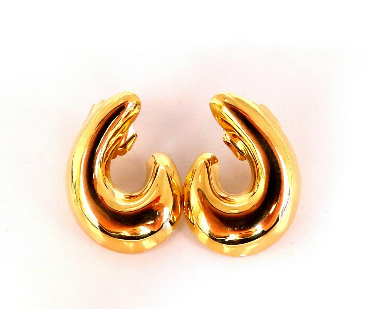 Women's or Men's Semi Swirl Gold Domed Earrings 18 Karat For Sale