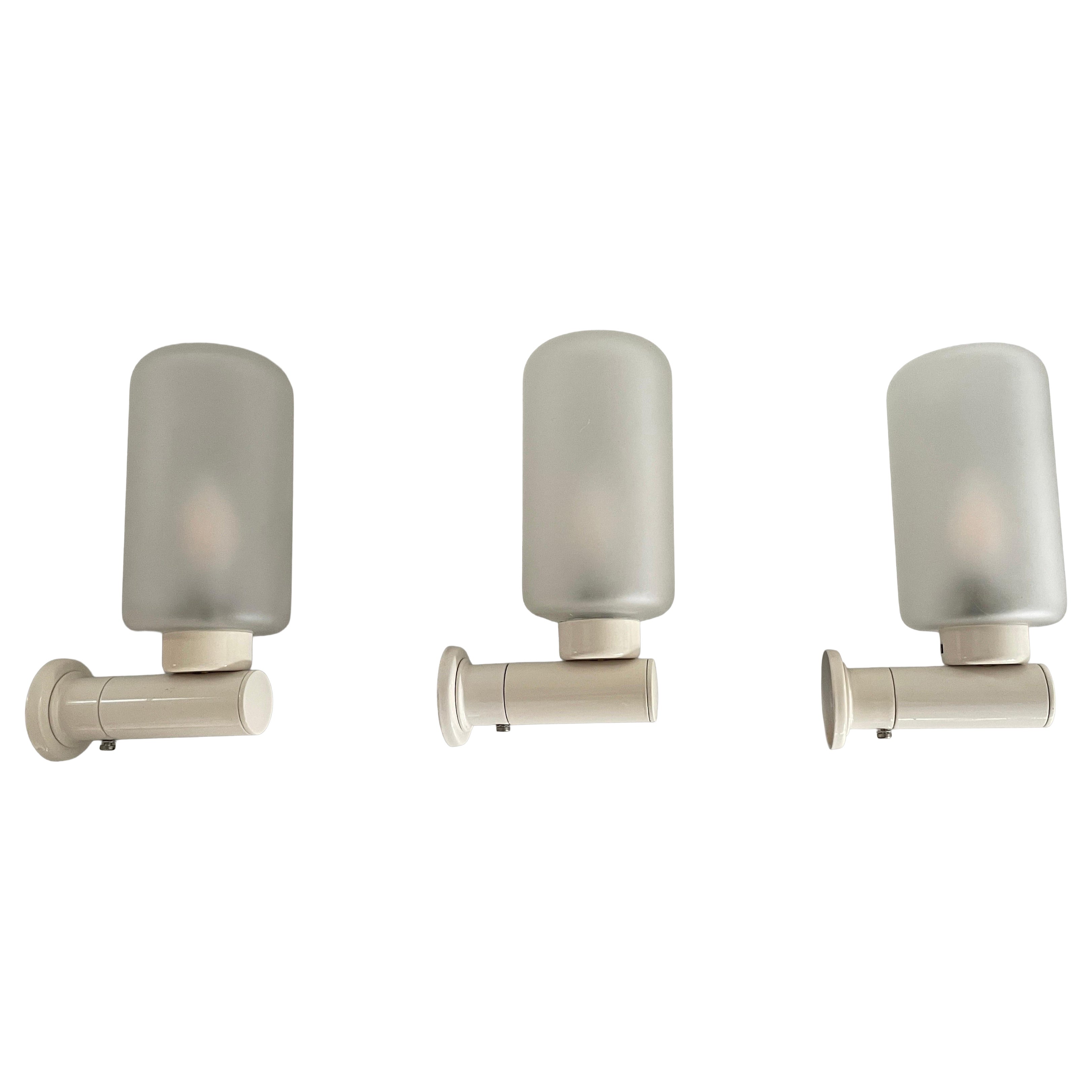 Semi-transparent Glass and White Metal Body Set of 3 Sconces, 1960s, Germany