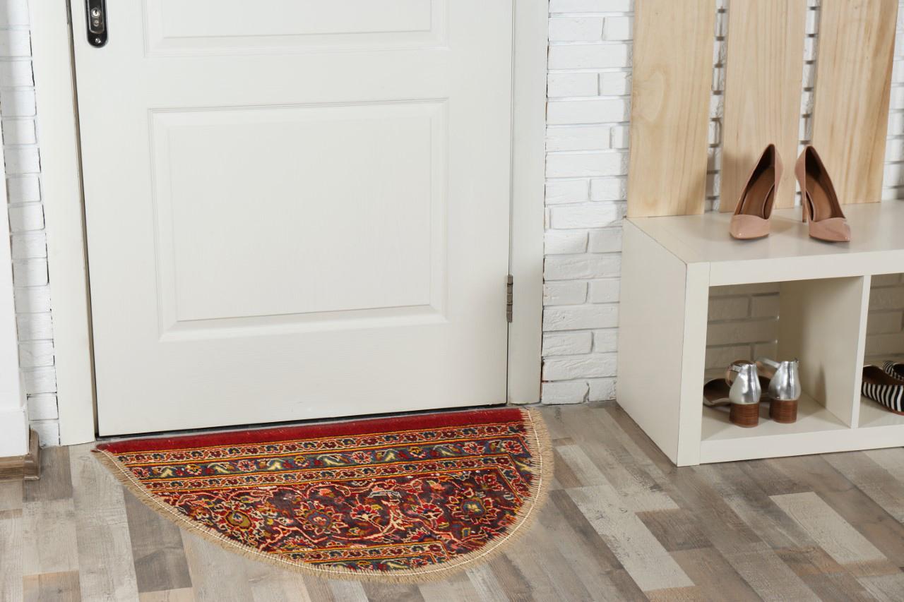 Vegetable Dyed Semicircle Oriental Rug for Interior Door Way, Handmade Carpet Entrance Mat