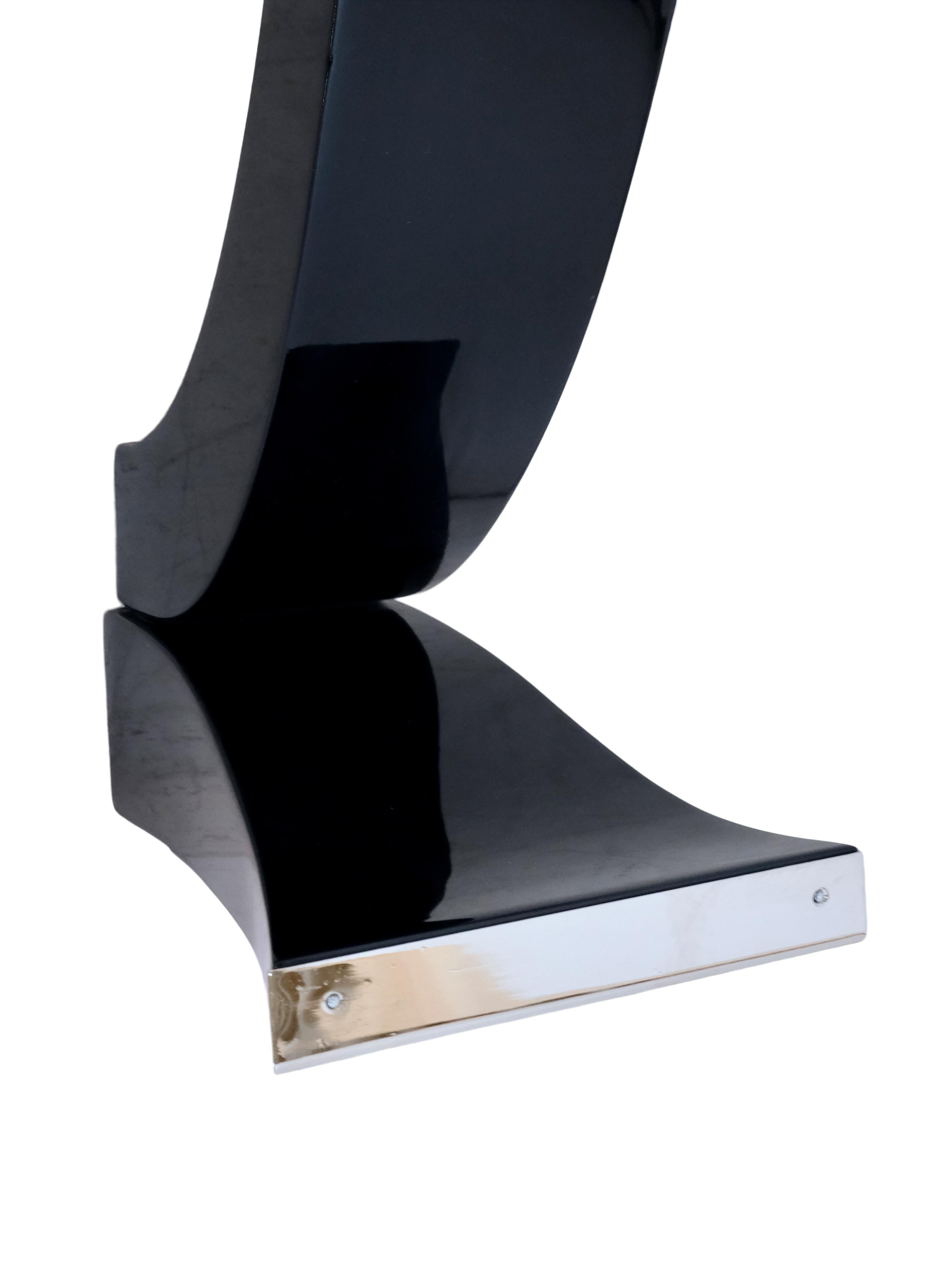 Blackened Semicircular Art Deco Console Table in Black Lacquer with Marble Top and Drawer