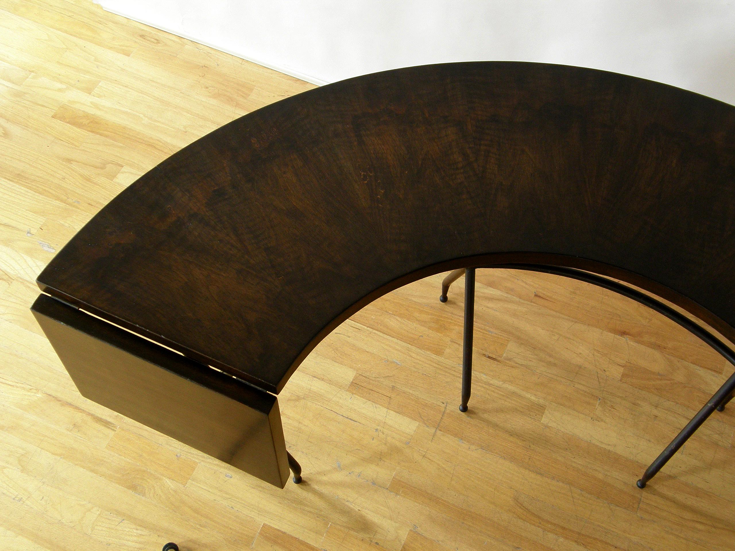Semicircular Hunt Table Desk by Sarreid with Sculptural Base and Drop Leaves 3