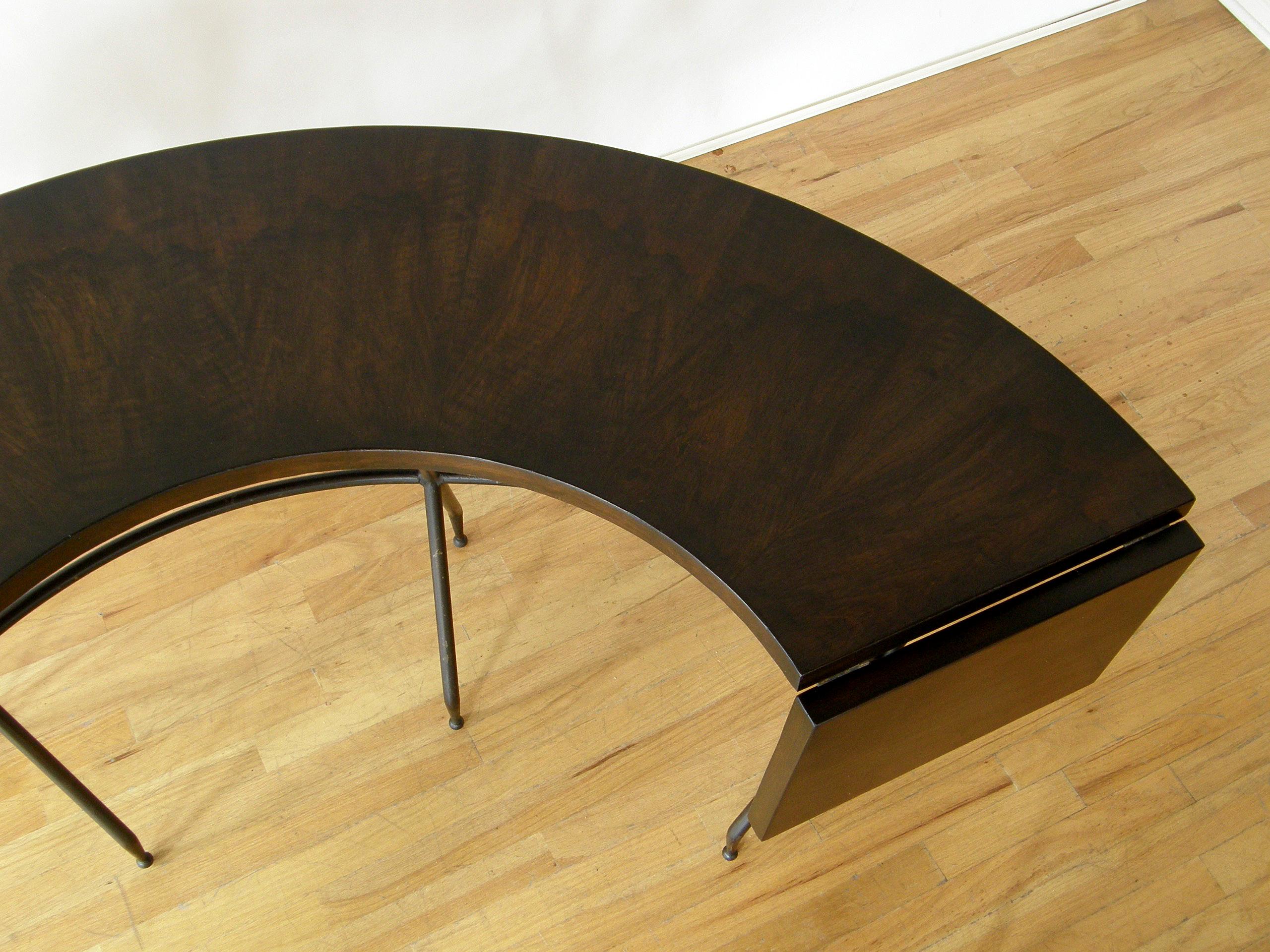 Semicircular Hunt Table Desk by Sarreid with Sculptural Base and Drop Leaves 4