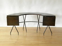 Semicircular Hunt Table Desk by Sarreid with Sculptural Base and Drop Leaves
