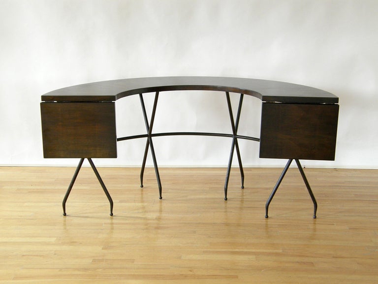 Semicircular Hunt Table Desk By Sarreid With Sculptural Base And