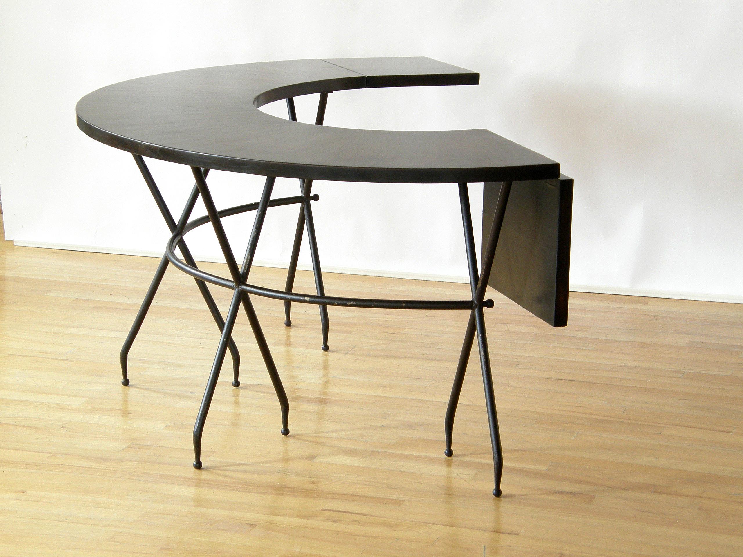 Semicircular Hunt Table Desk by Sarreid with Sculptural Base and Drop Leaves In Good Condition In Chicago, IL