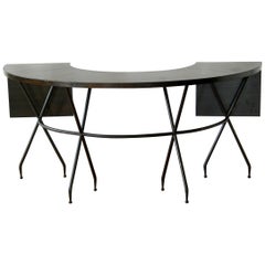 Semicircular Hunt Table Desk by Sarreid with Sculptural Base and Drop Leaves