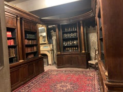 Semicircular Pharmacy Cabinet, lateral columns embellished and gilted, Italy