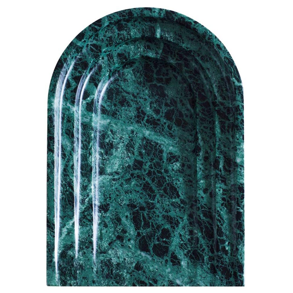 Semicircular Top Deep Green Marble Stone Block Dish by Henry Wilson