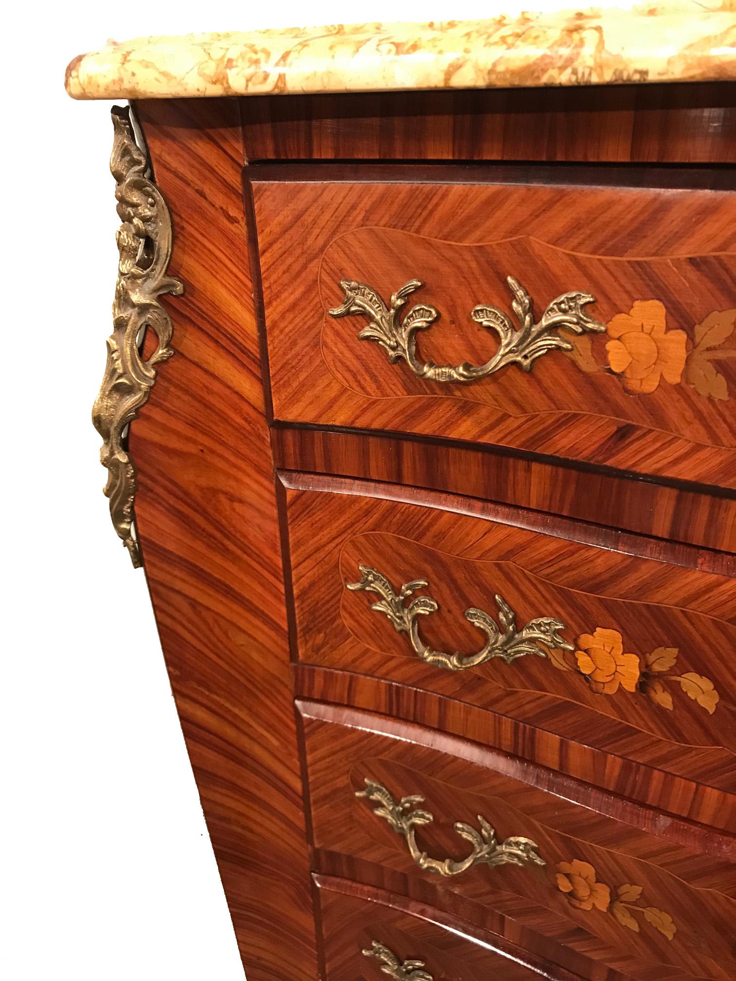 Carved Seminaire, Tallboy Louis XV Style in Marquetry Kingwood
