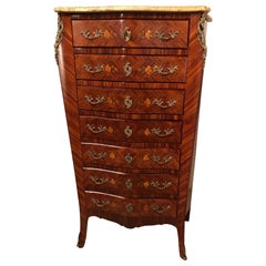 Antique Seminaire, Tallboy Louis XV Style in Marquetry Kingwood
