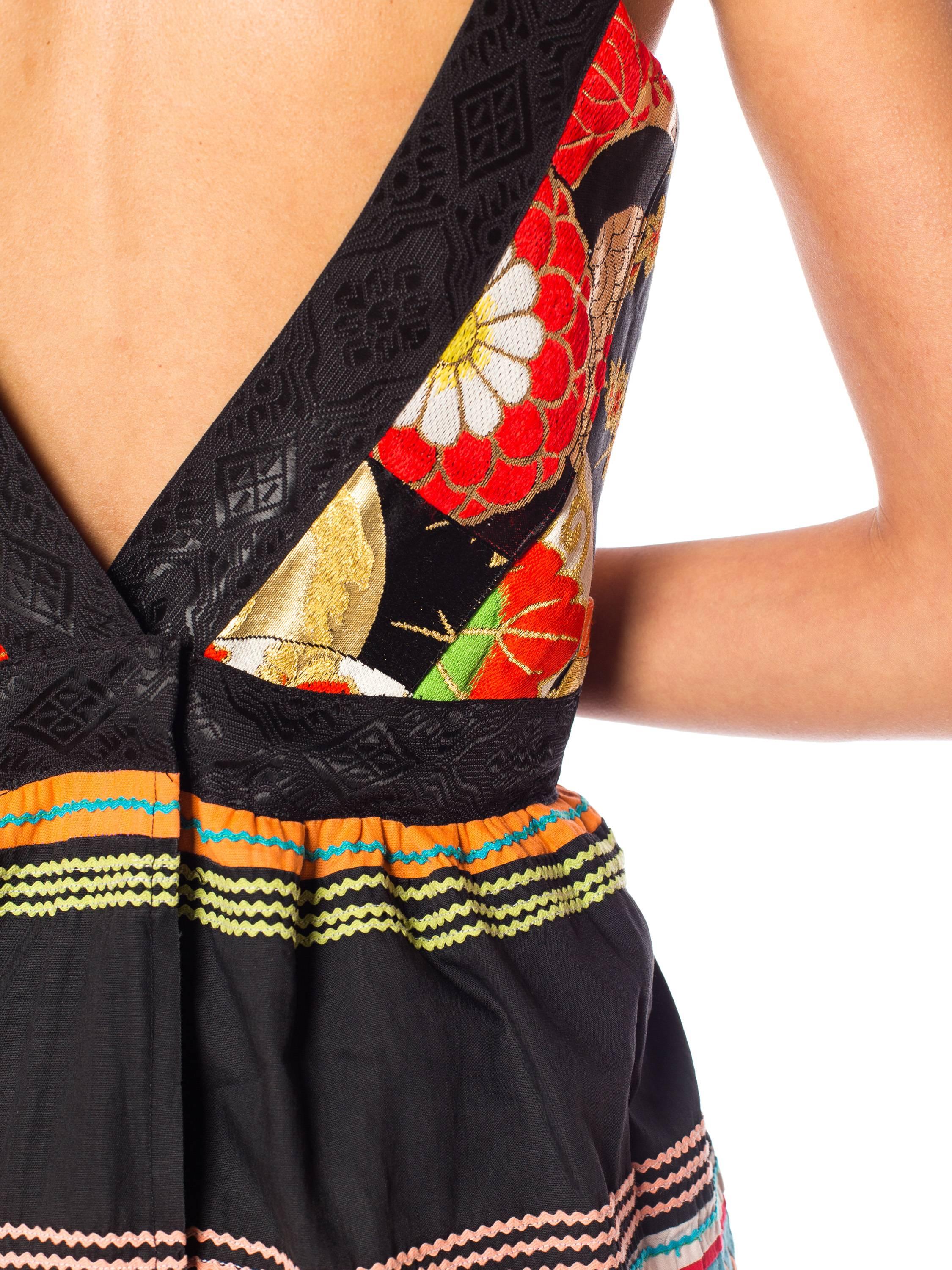 MORPHEW COLLECTION Kleid aus Seide und Baumwolle aus japanischem Obi-Brokat Seminole  (Schwarz) im Angebot