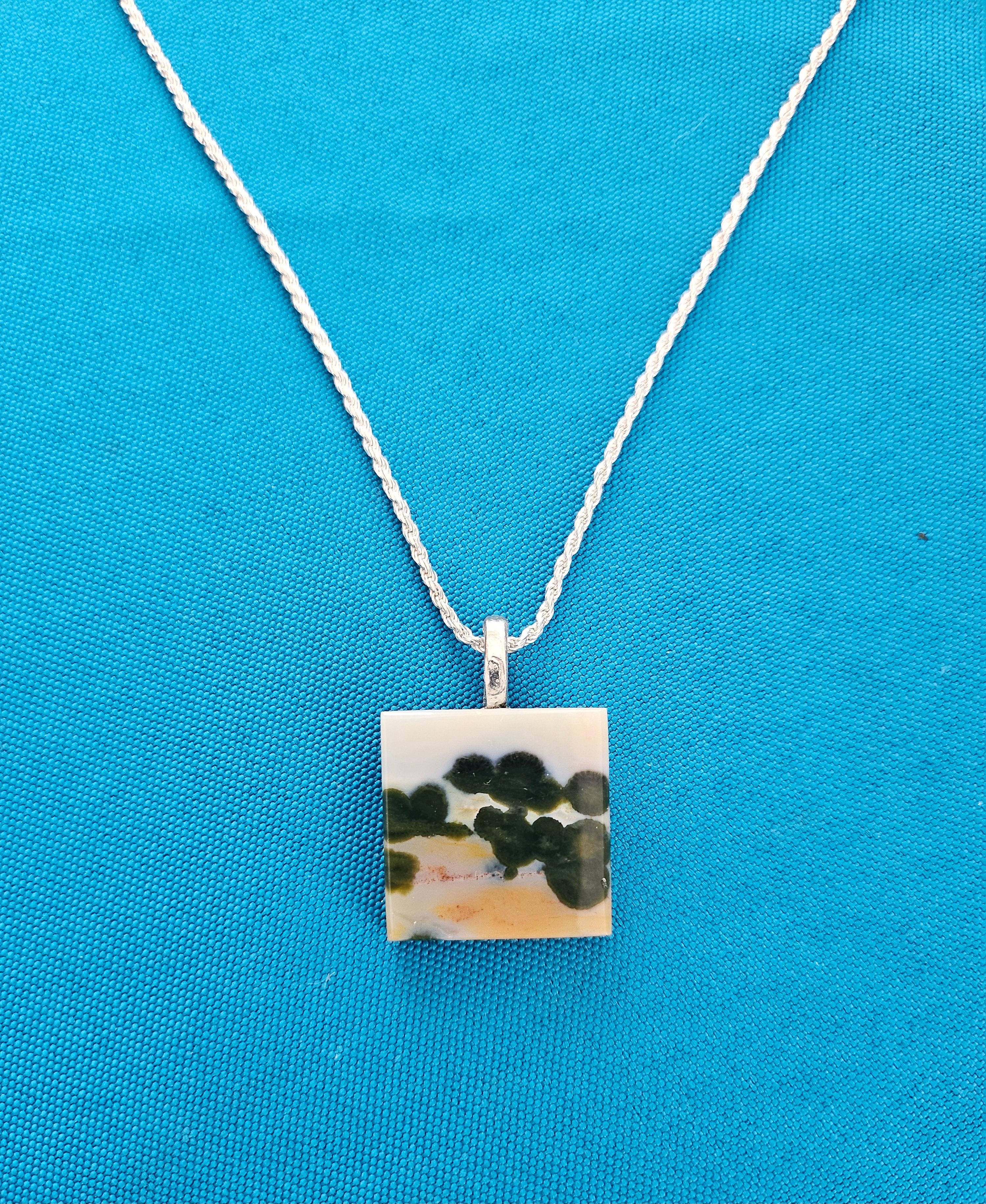 Other Semiprecious Stone Pendant on Sterling Silver Chain-Naturally Occuring Landscape For Sale
