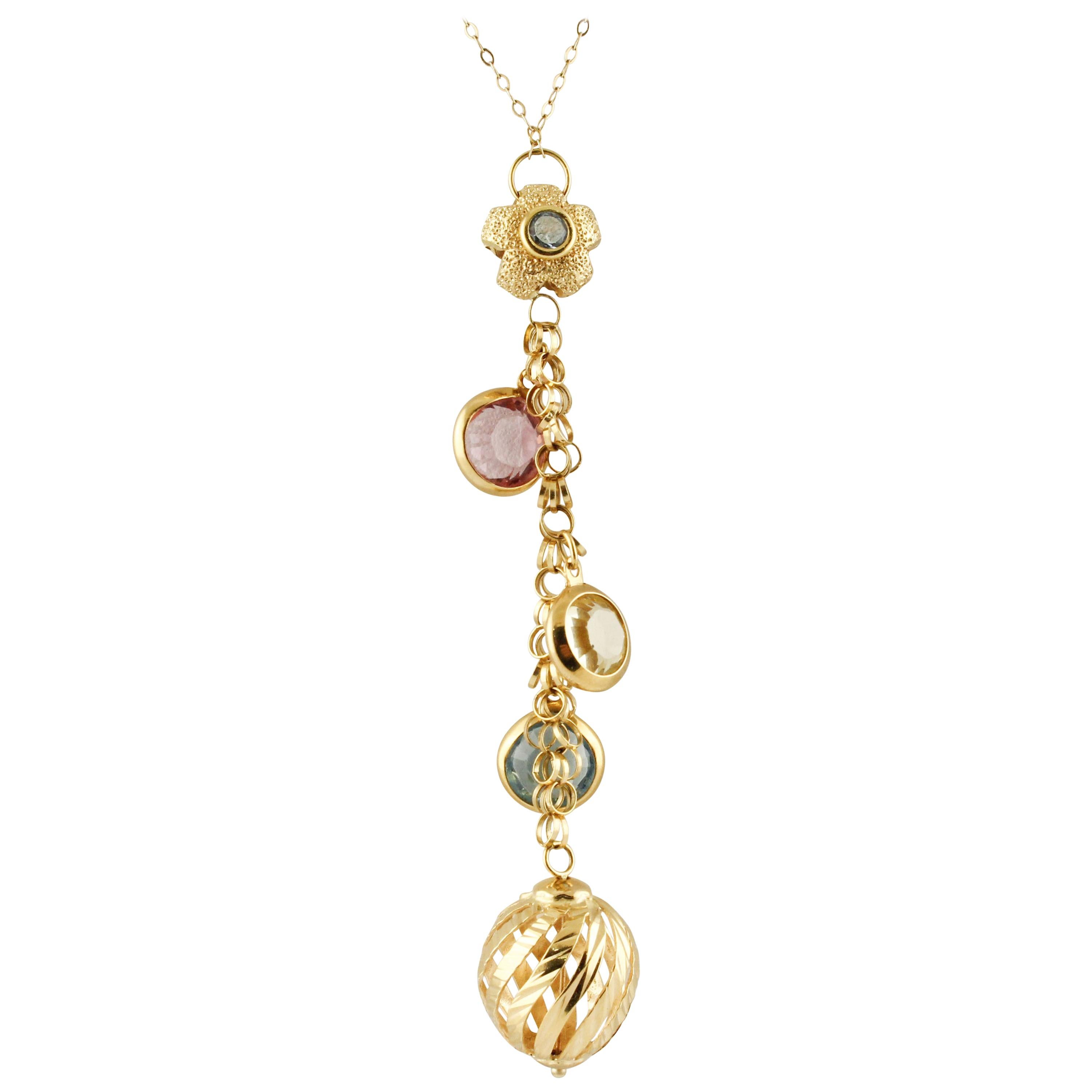 Topazs, Tourmaline, 18 Yellow Gold Pendant Necklace. For Sale