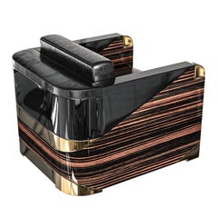 Fauteuil club « Semiretta » en bronze, ébène poli et acier inoxydable, Istanbul