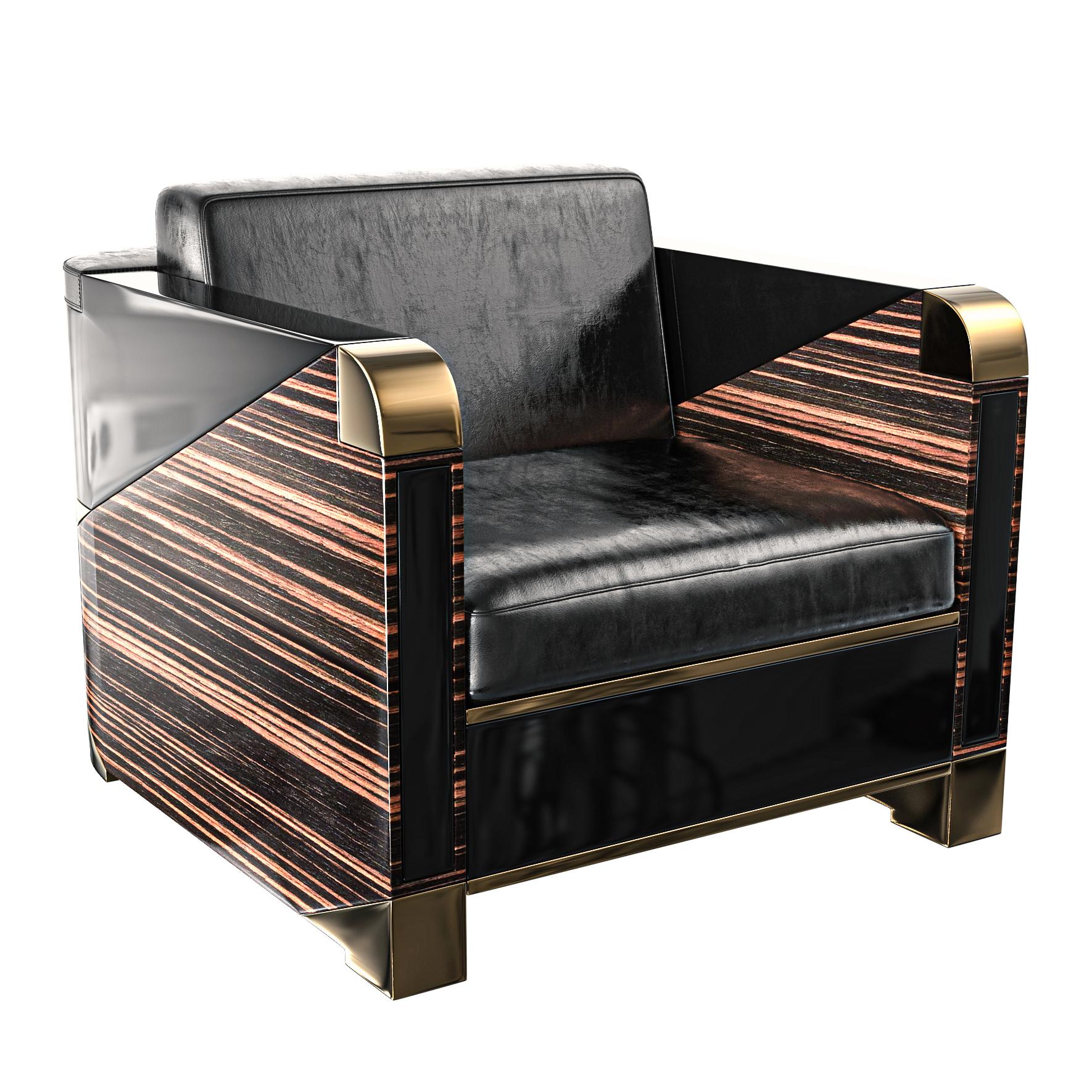 „Semiretta“ Clubsessel mit Bronze, poliertem Ebenholz, Edelstahl, Istanbul im Angebot 2