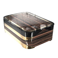 "Semiretta" Coffee Table with Bronze, Polished Ebony, Stainless Steel, Istanbul