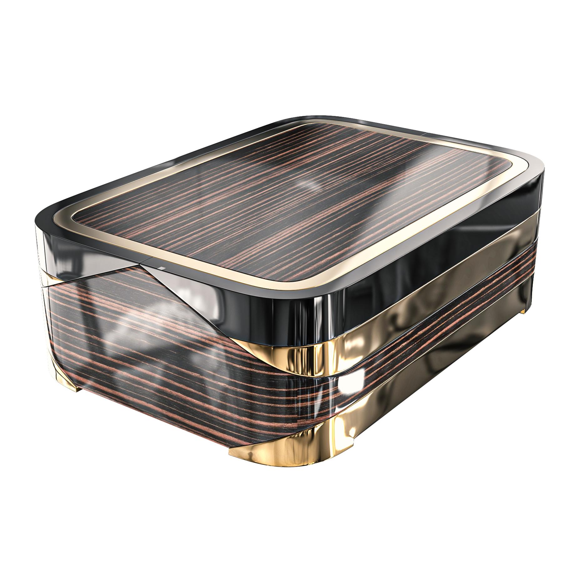 Fait main Table basse Semiretta en bronze, ébène poli et acier inoxydable, Istanbul en vente