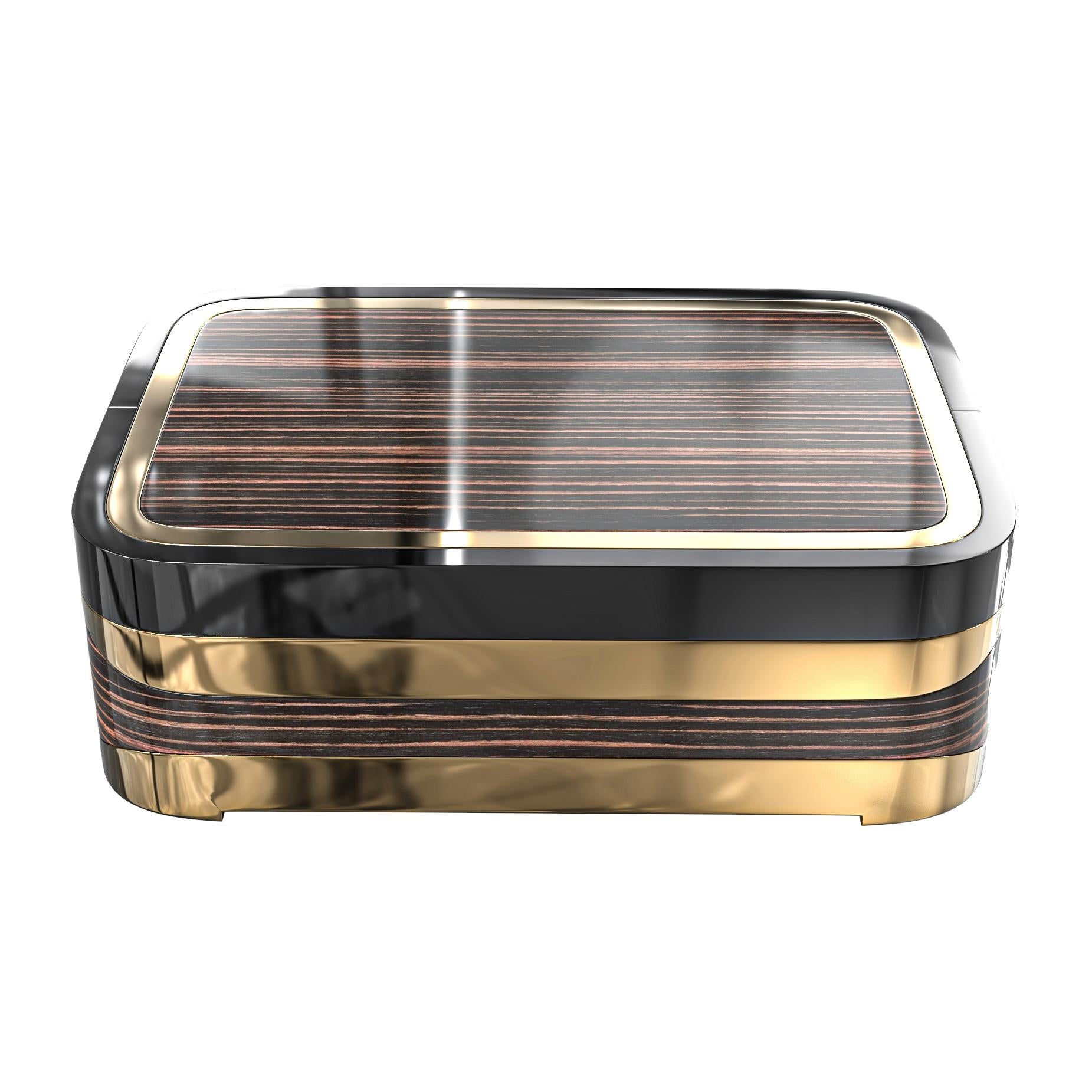 Bronze Table basse Semiretta en bronze, ébène poli et acier inoxydable, Istanbul en vente