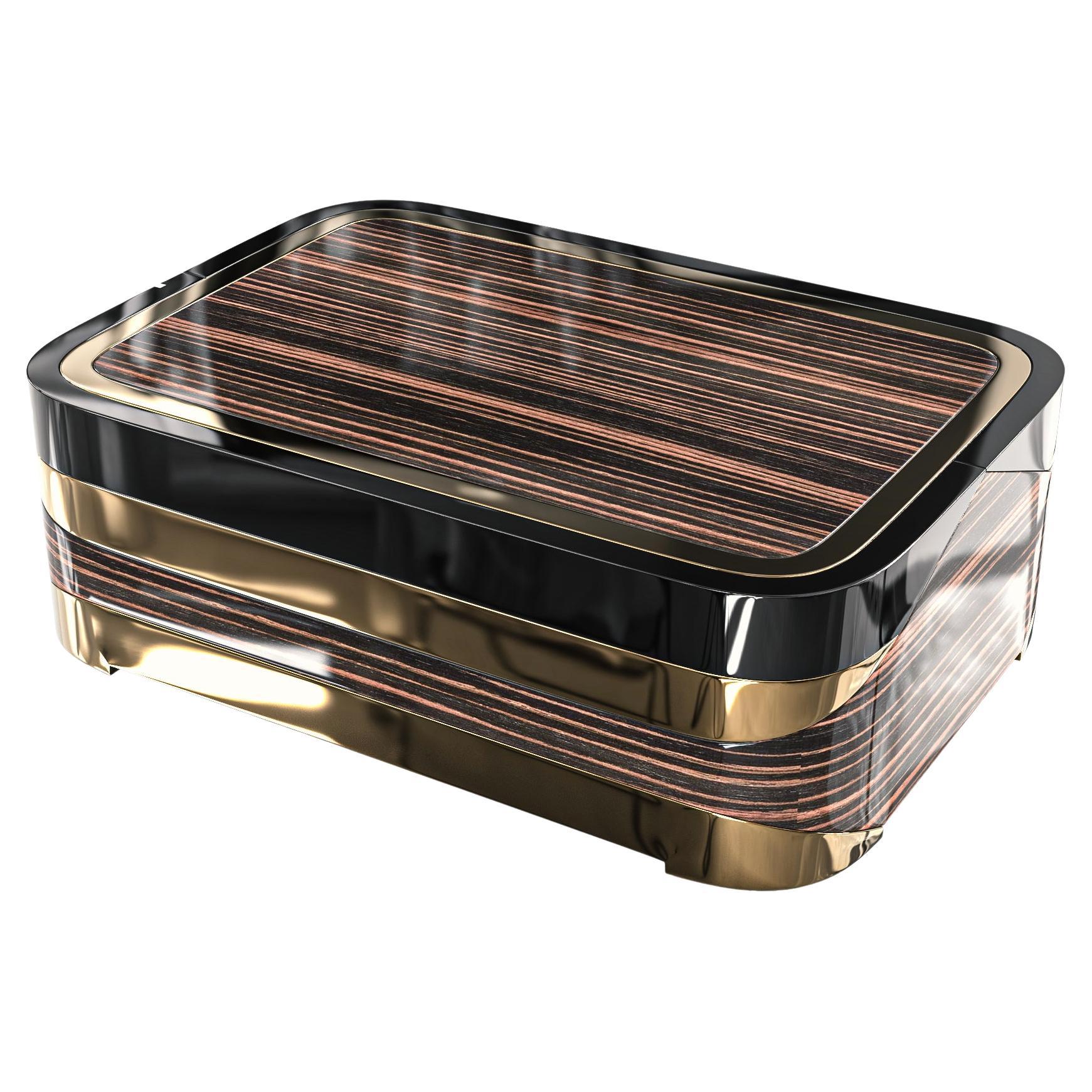 "Semiretta" Coffee Table with Bronze, Polished Ebony, Stainless Steel, Istanbul For Sale