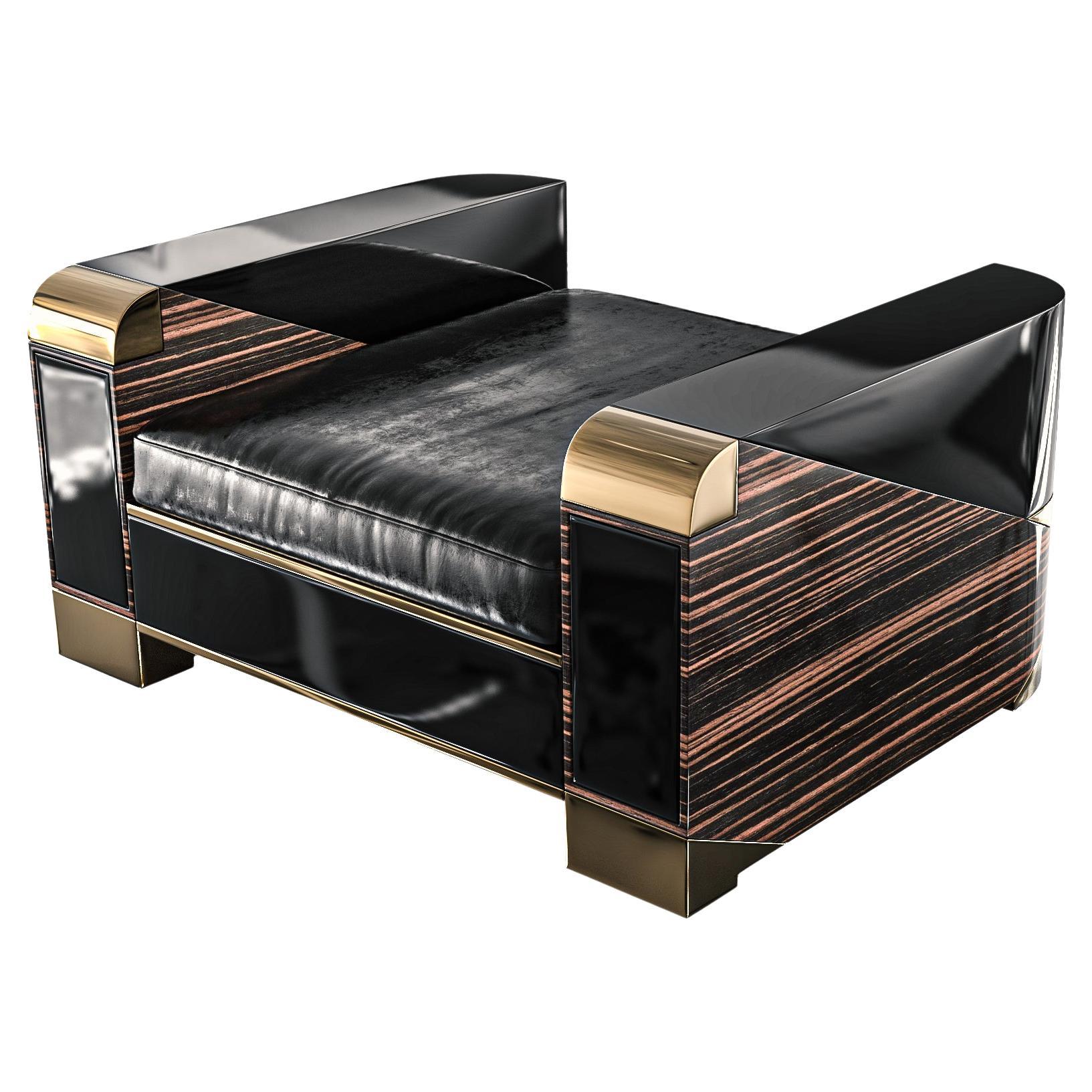 "Semiretta" Ottoman with Bronze, Polished Ebony, Stainless Steel, Istanbul For Sale