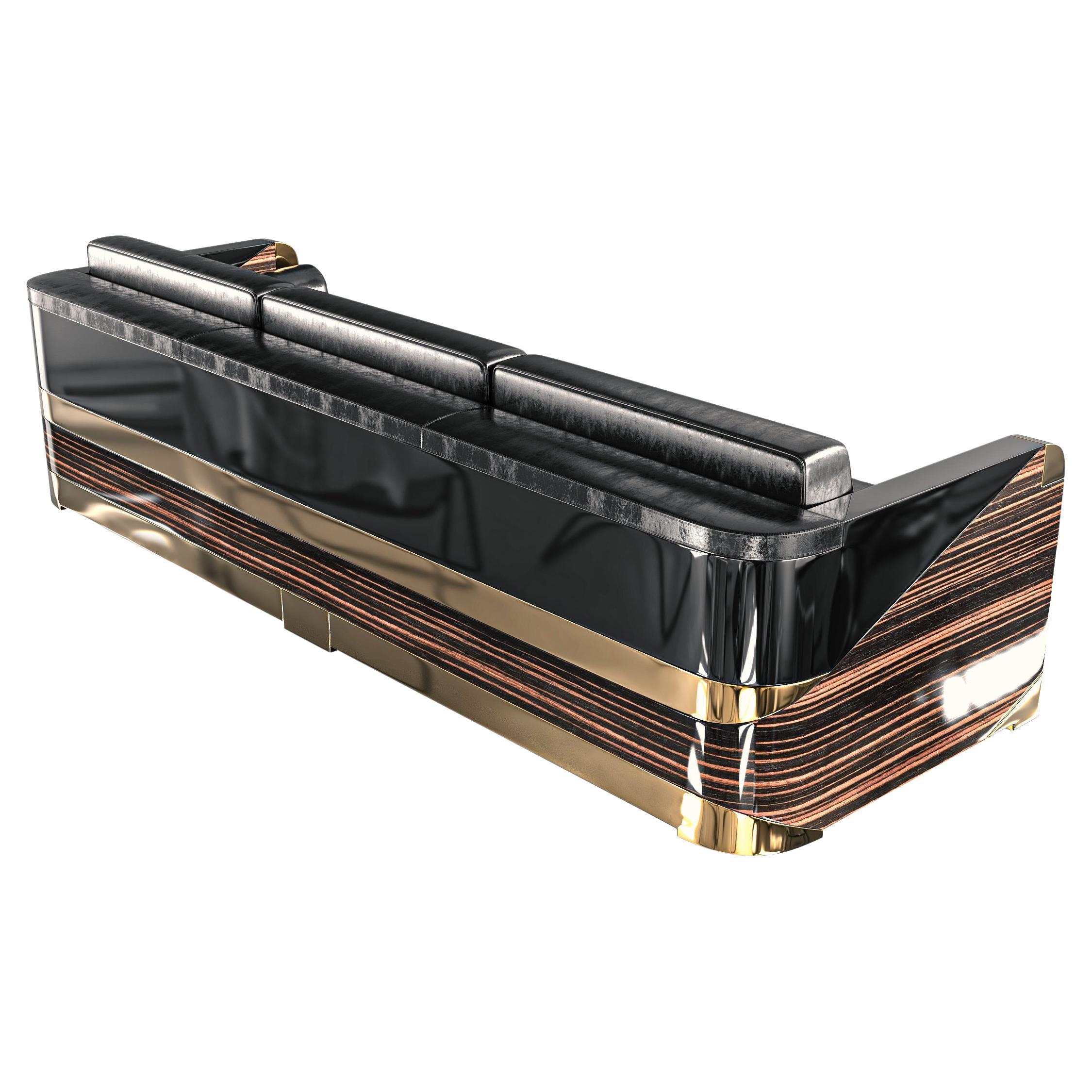 "Semiretta" Sofa with Bronze, Polished Ebony and Stainless Steel, Istanbul For Sale