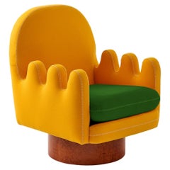 Semo Armchair with Yellow and Green Fabric and Polished Burl Wood