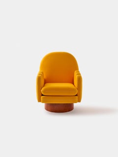 Semo Armchair with Yellow Fabric and Polished Burl Wood