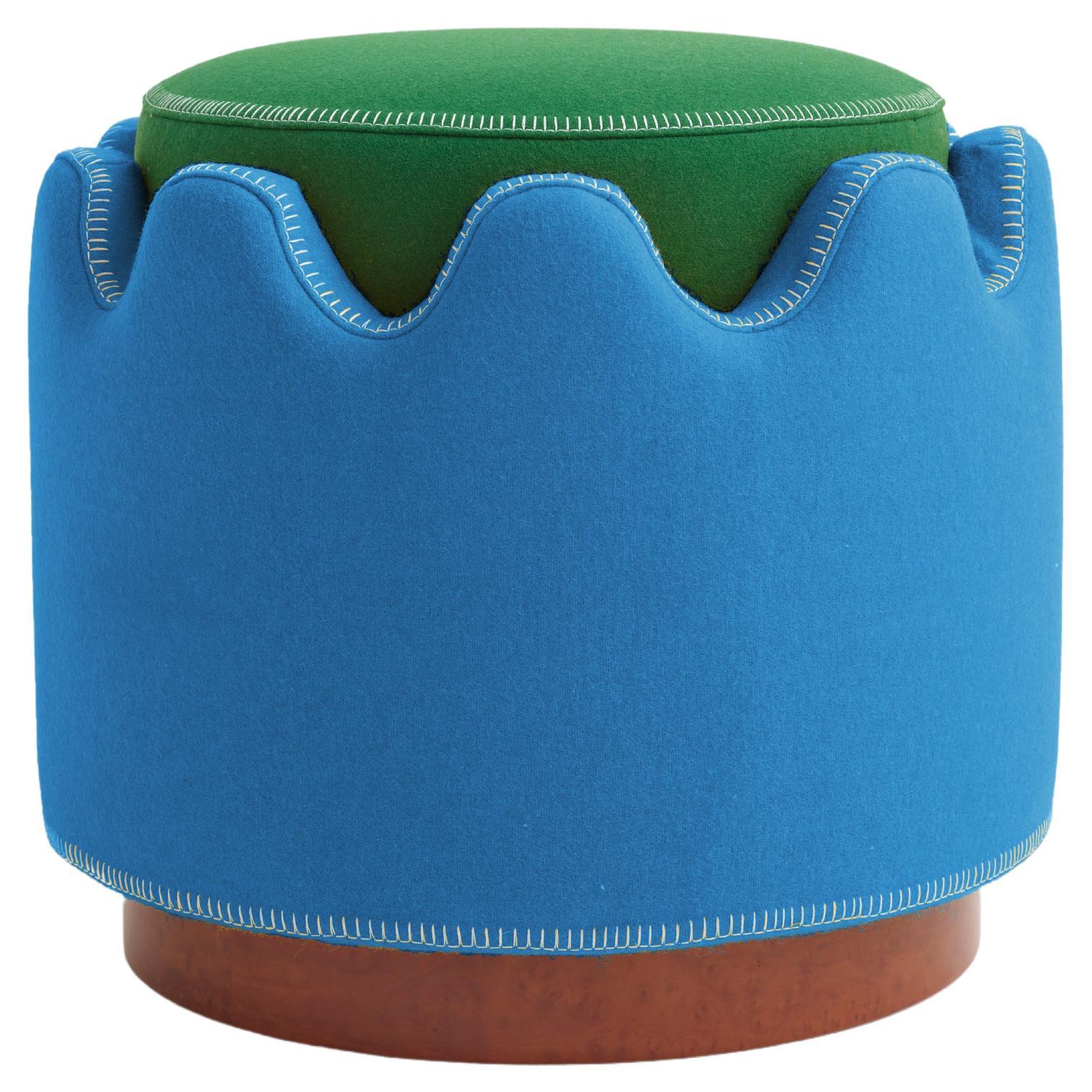 Semo Stool and Footrest in Blue & Green For Sale