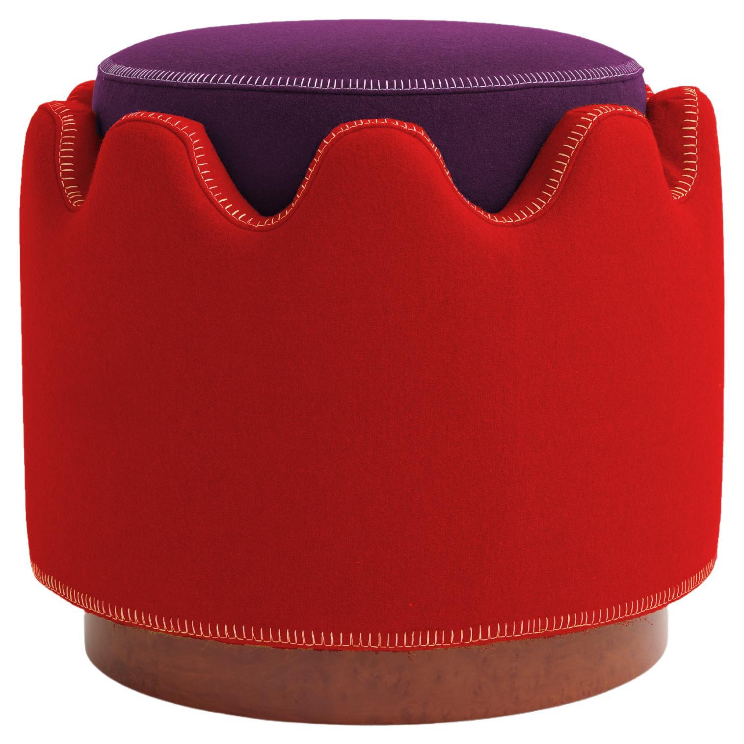 Semo Stool and Footrest in Red & Purple For Sale