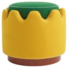 Semo Stool by Merve Kahraman, Yellow & Green Upholstery Burl Wood