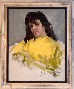 Female Portrait Framed Mid-century Oil Canvas Woman Painting by Semykina L.