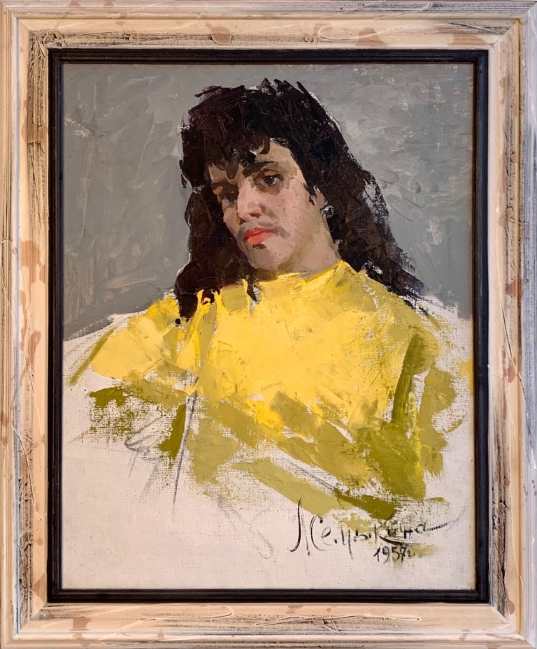 Semykina Lyudmila Female Portrait Framed Midcentury Oil Canvas Woman