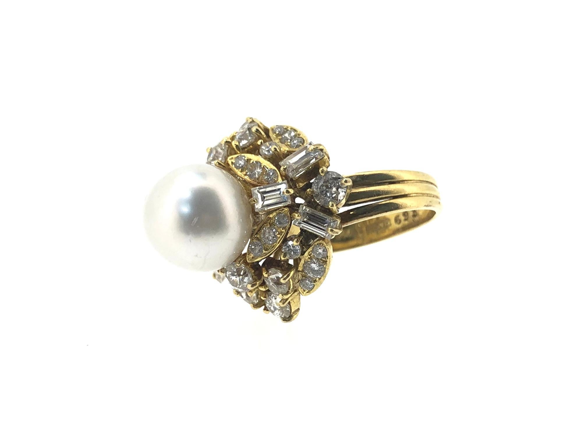Round Cut Sena Yellow Gold South Sea Pearl and Diamond Cocktail Ring For Sale