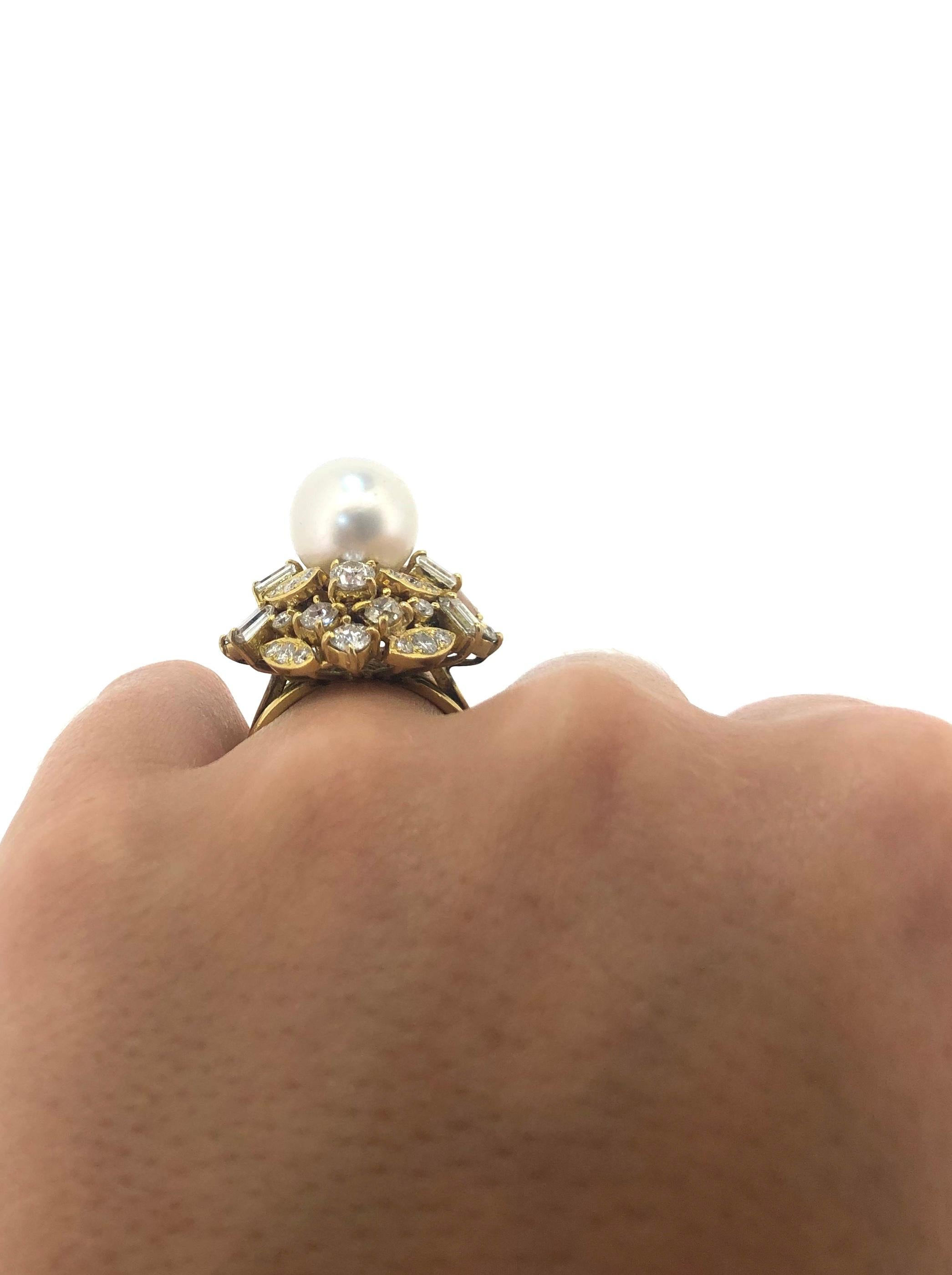 Sena Yellow Gold South Sea Pearl and Diamond Cocktail Ring For Sale 1