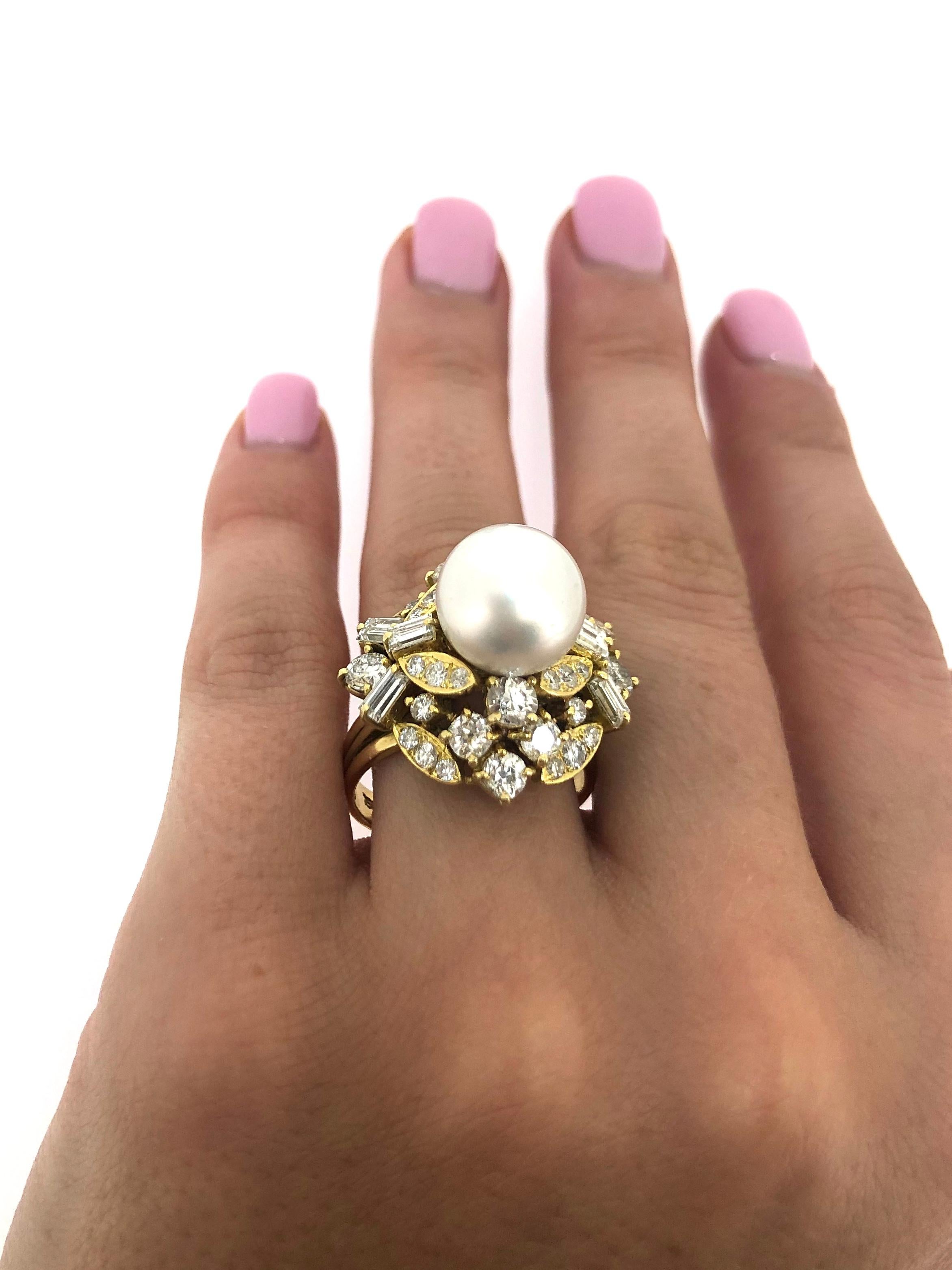 Sena Yellow Gold South Sea Pearl and Diamond Cocktail Ring For Sale 2